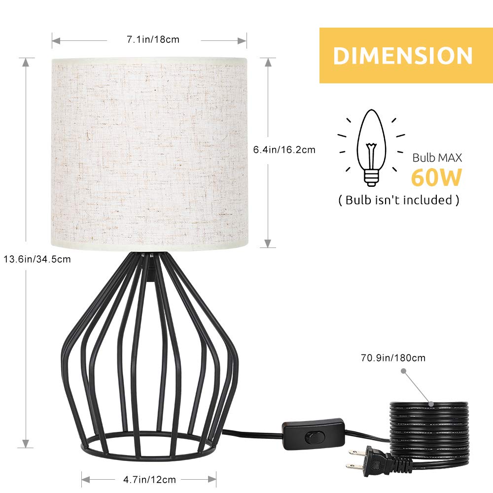 HAITRAL Black Modern Table Lamp - Minimalist Design, 13.8" x 7.1", Linen Shade, Vintage Nightstand Lamp for Bedroom & Living Room