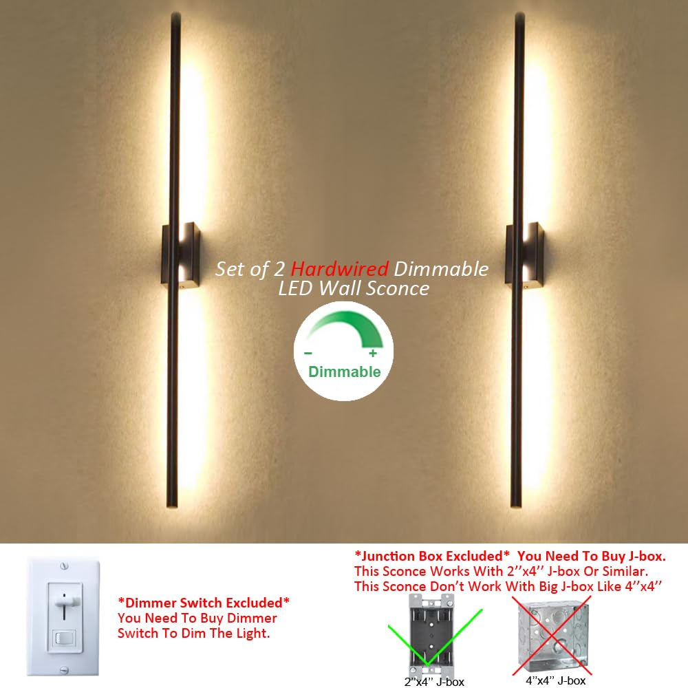 Reddragon Lighting LED Wall Sconce Set of 2, Dimmable Black, 40 Inch Hardwired Iron Vanity Light for Living Room, Bathroom, Bedroom