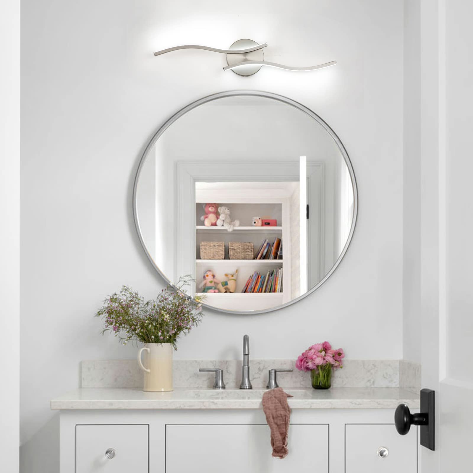 Huoku Dimmable Modern Led Vanity Light 24 Inch Brushed Nickel Vanity Light  Bathroom Lighting Fixtures Over Mirror For Living Room And Hallway  6000K White Light