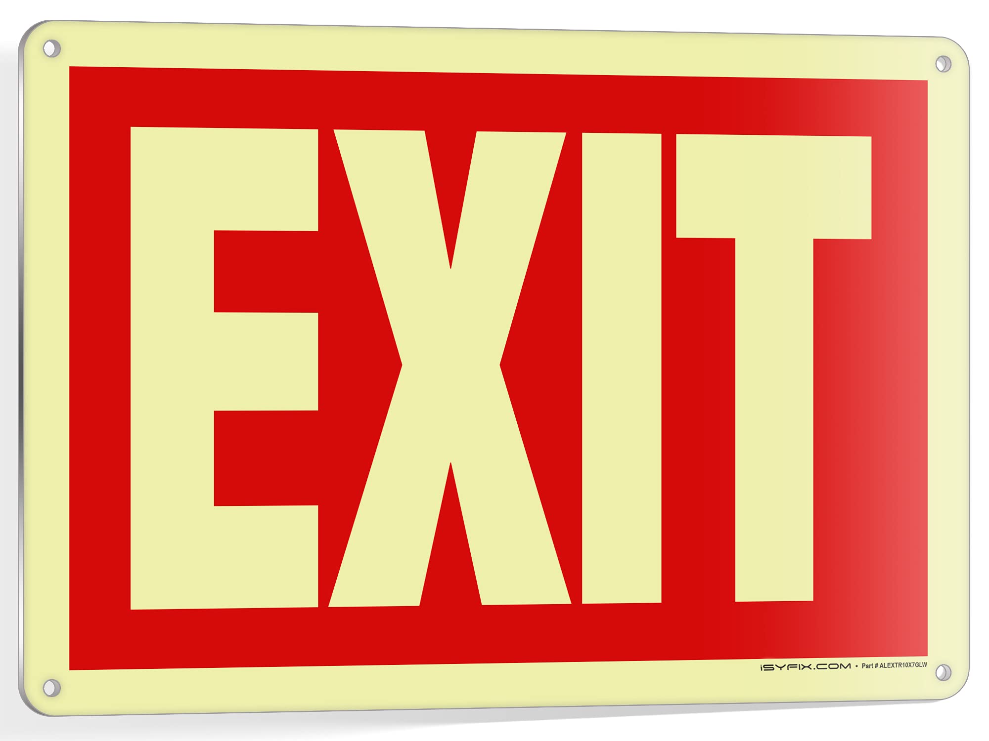 iSYFIX Exit Glow in the Dark Sign Aluminum - 1 Pack 10x7 Inch - Photoluminiscent, Laminated for Ultimate UV, Weather & Fade Resi
