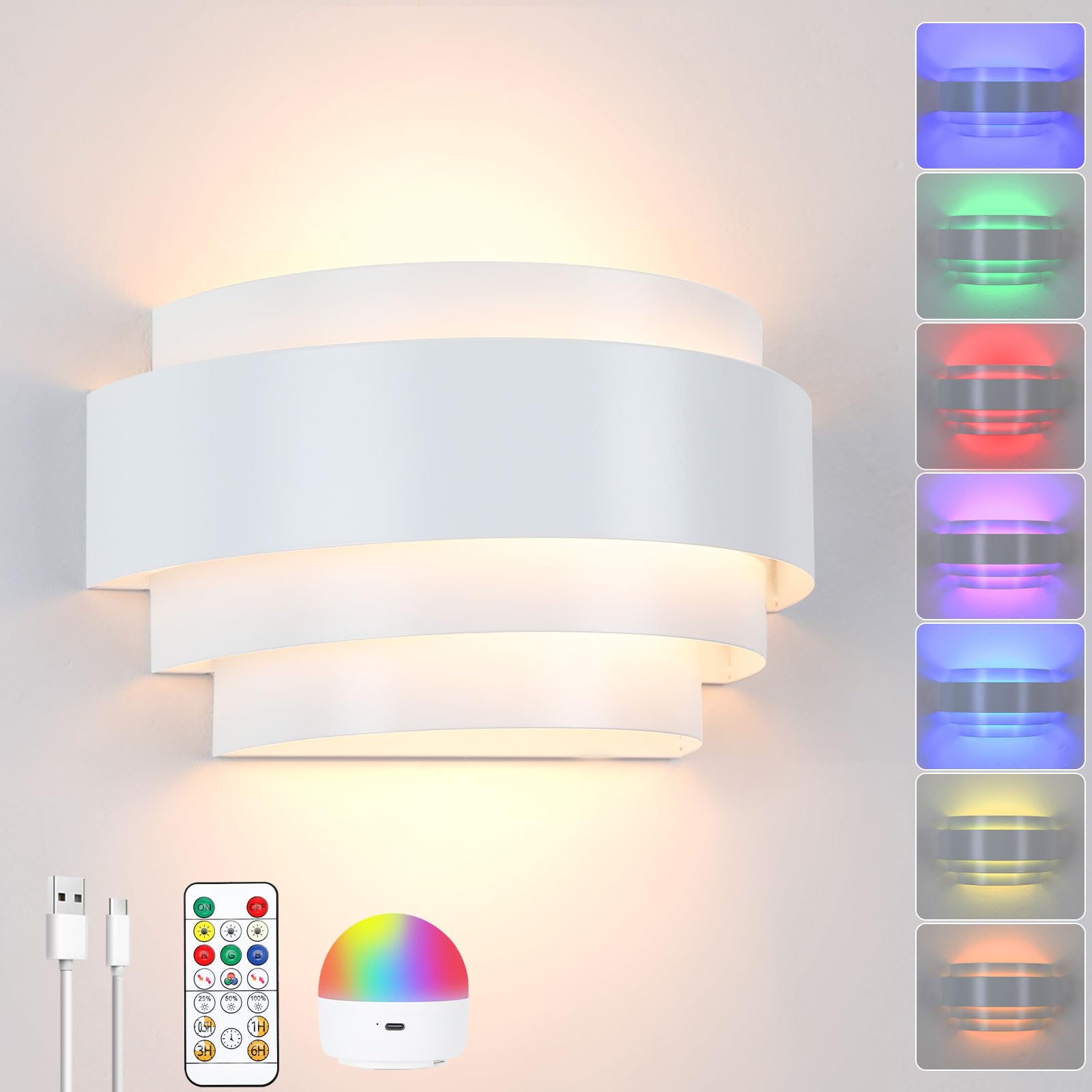 Lightess Battery Operated Wall Sconces With Remote Control, Dimmable Sconce Wall Light, Indoor Cordless Wall Lamp With Rechargab