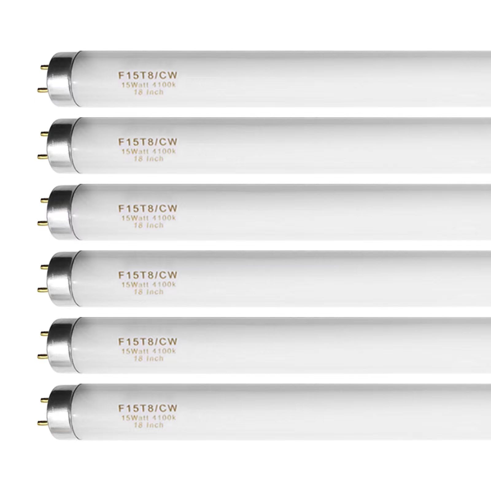 Konideke F15T8/CW Fluorescent Light Bulb, 15W, Glass, Cool White, G13 Base, 6 Pcs-Pack