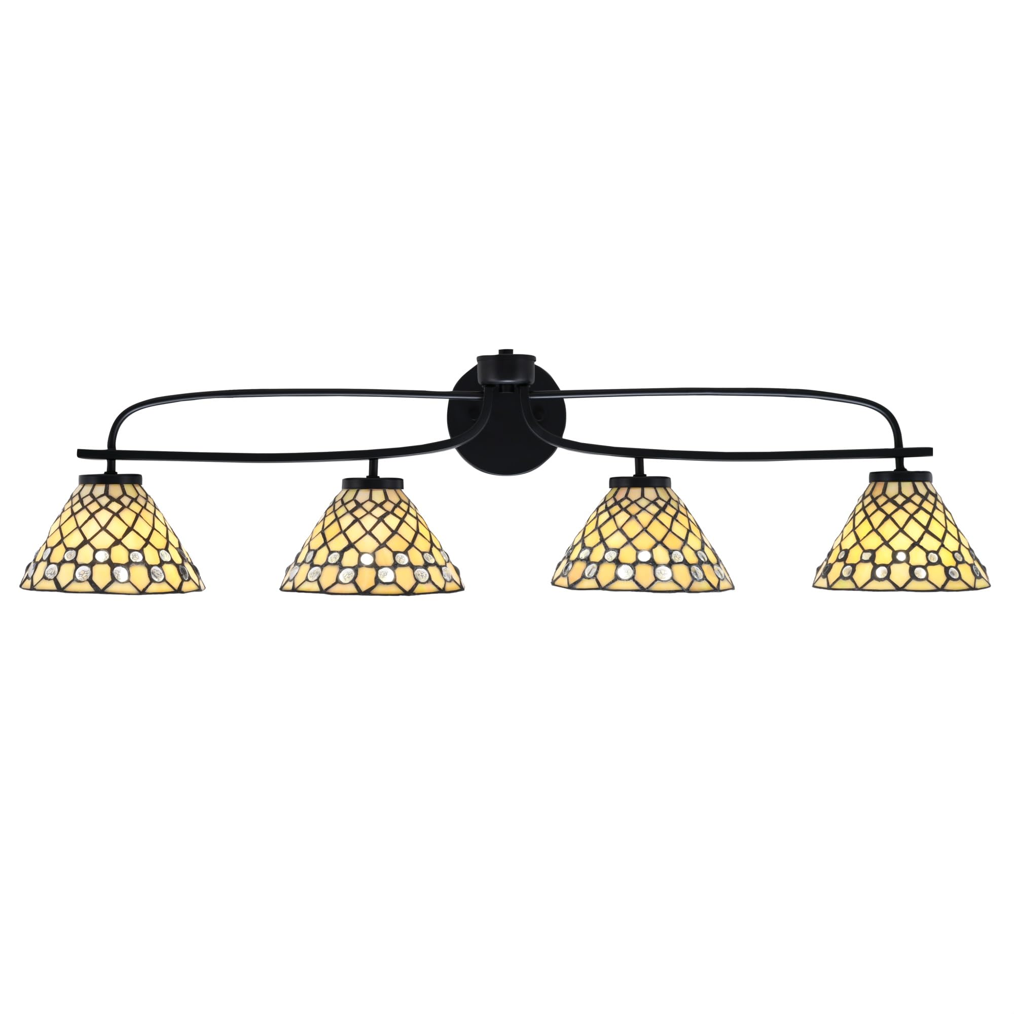 Cavella 4 Light Bath Bar Shown In Matte Black Finish With 7" Starlight Art Glass