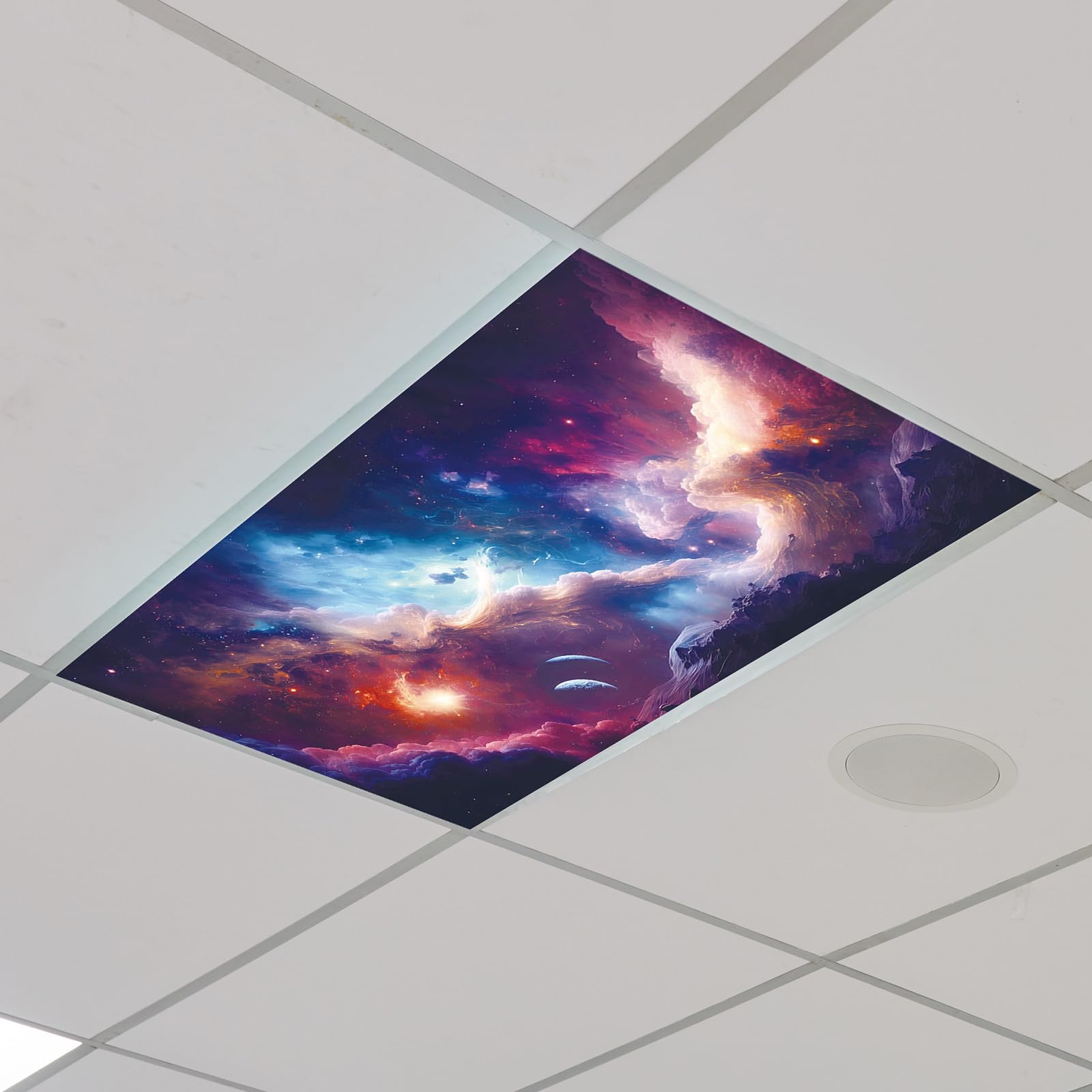 Outus Fluorescent Light Cover with 10 Magnets, 2 x 4 ft, Dreamy Sky, Reduces Glare for Office and Classroom