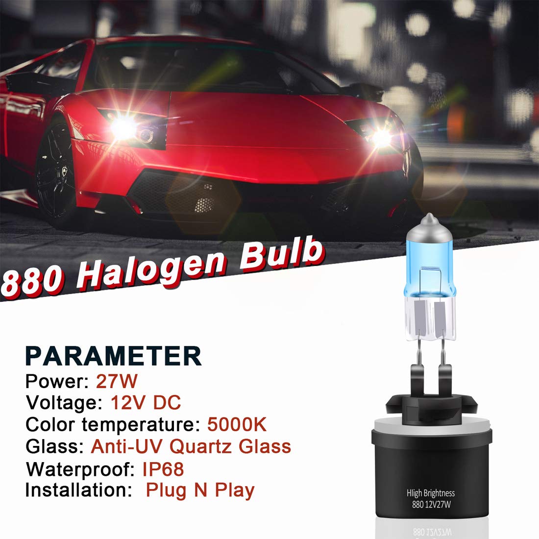 DZG Halogen Fog Light Bulbs 12V 27W High Brightness 5000K Model 880 Black Pack of 2