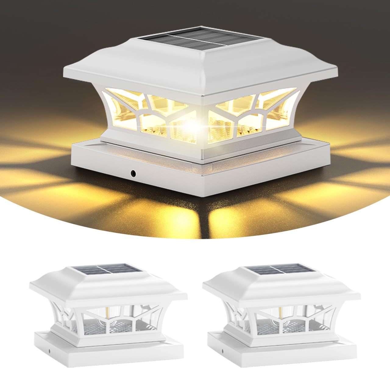 DAMAYCA 2 Pack Solar Post Cap Lights Outdoor Waterproof  Fits 4x4  5x5  6x6 Wooden & Vinyl Fence Decks  Edison LED Bulb with Warm & Cool White Light Modes (Classic White  2)