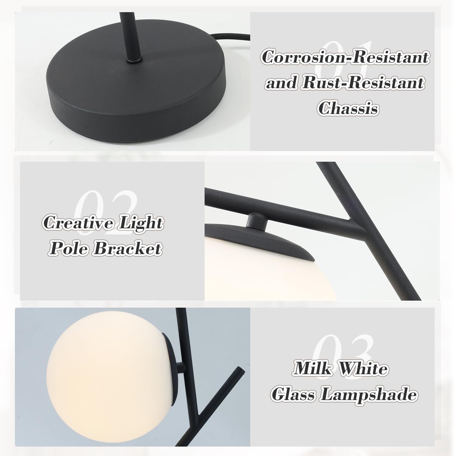 Fulesi Mid Century Modern Table Lamp Contemporary White Glass Globe Table Lamp Vintage Nordic Desk Lamp Metal Nightstand Lamp Fo