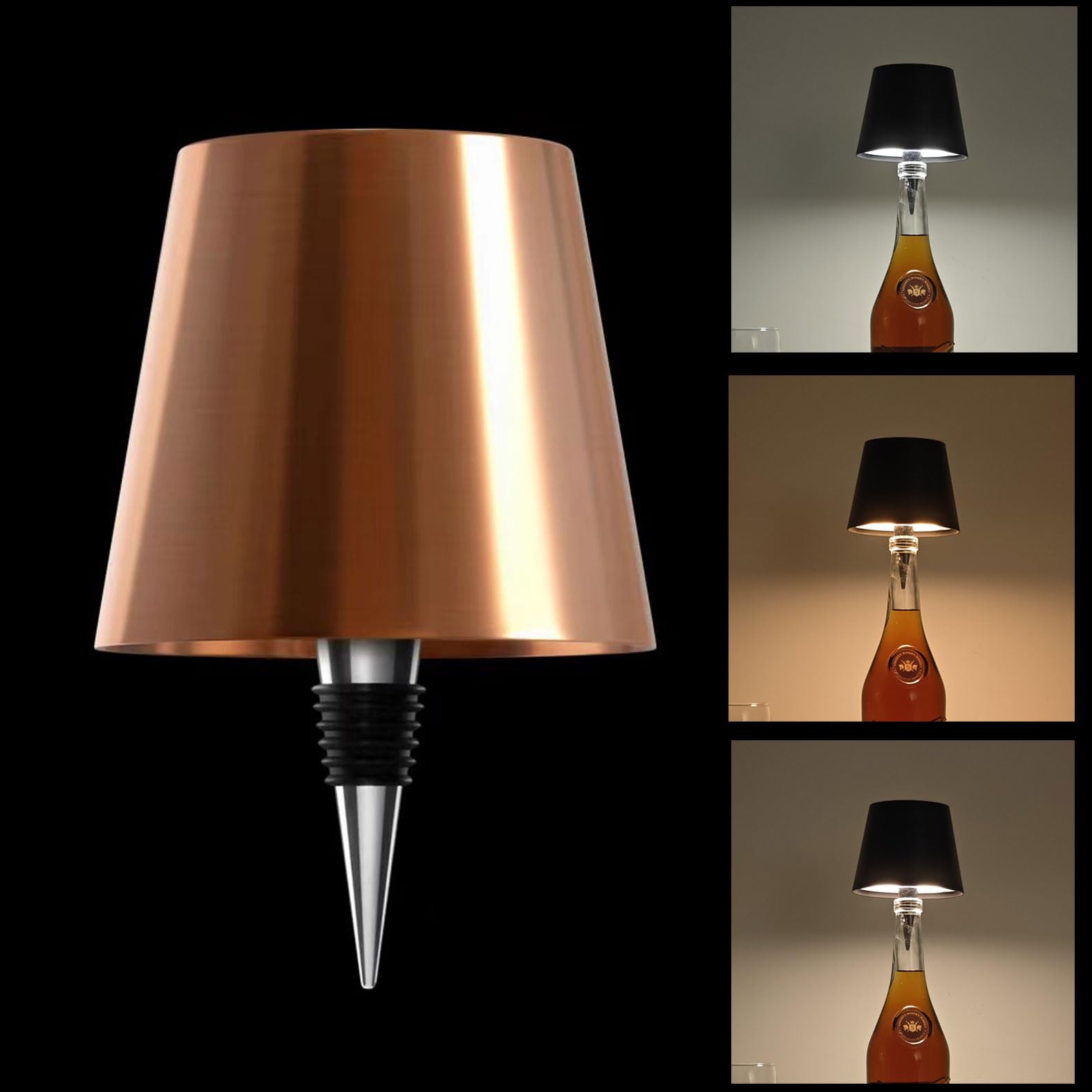 Gutsyluv Wireless Bottle Lamp - 3 Color Stepless Dimming Table Lamp, Rechargeable Wireless Wine Bottle Lights, Touch LED Lamp fo