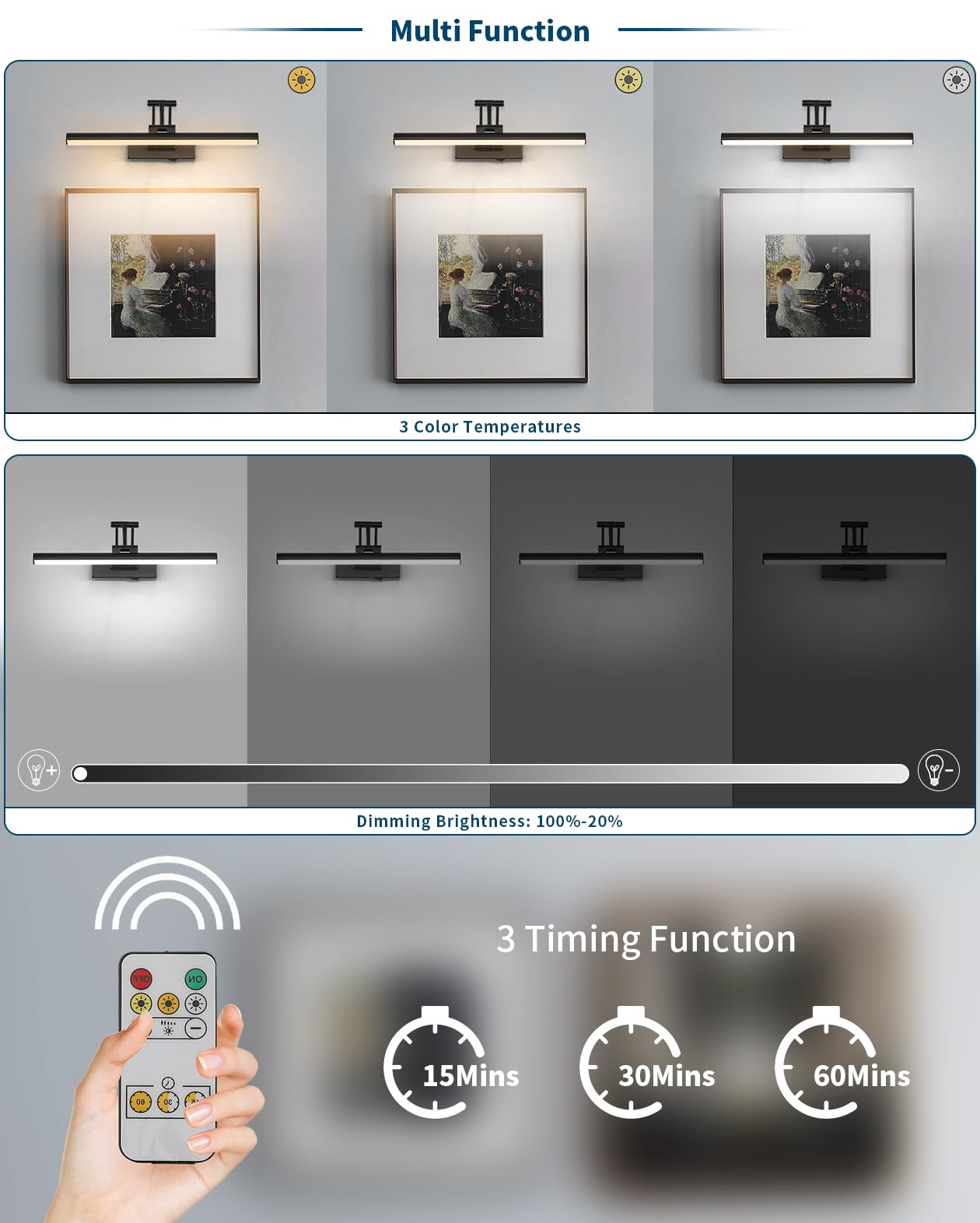 Joossnwell Battery Operated Picture Light Wireless Picture Lights For Paintings With Remote 15.5 Inch Dimmable And Timer Rechargeable Art Light Black Display Gallery Light With Adjustable Swing Arm