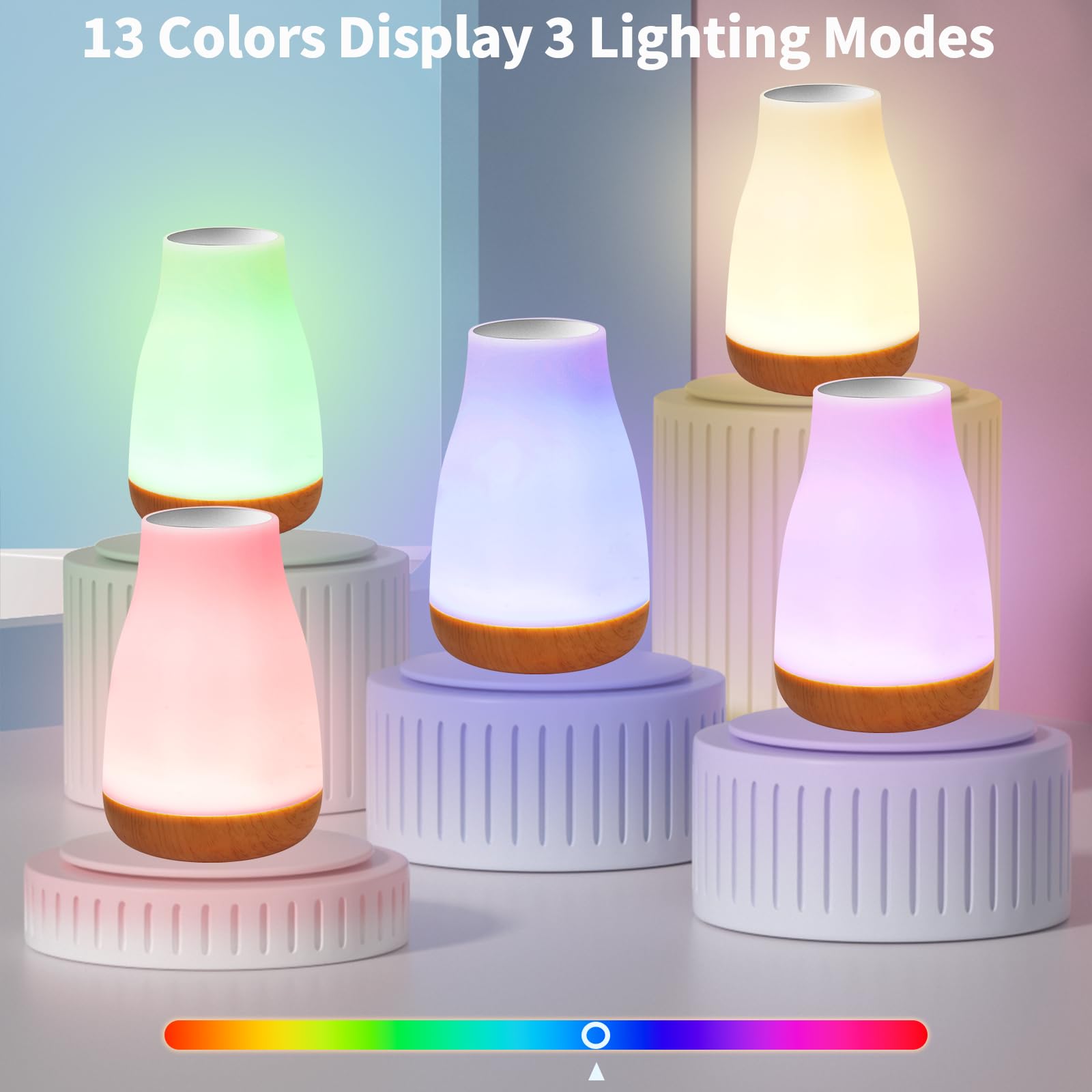 LHYueTong Night Light,13 RGB Colors & 5 Brightness, USB Rechargeable Desk Lamp, Remote Control Dimmable Night Light with RGB Col