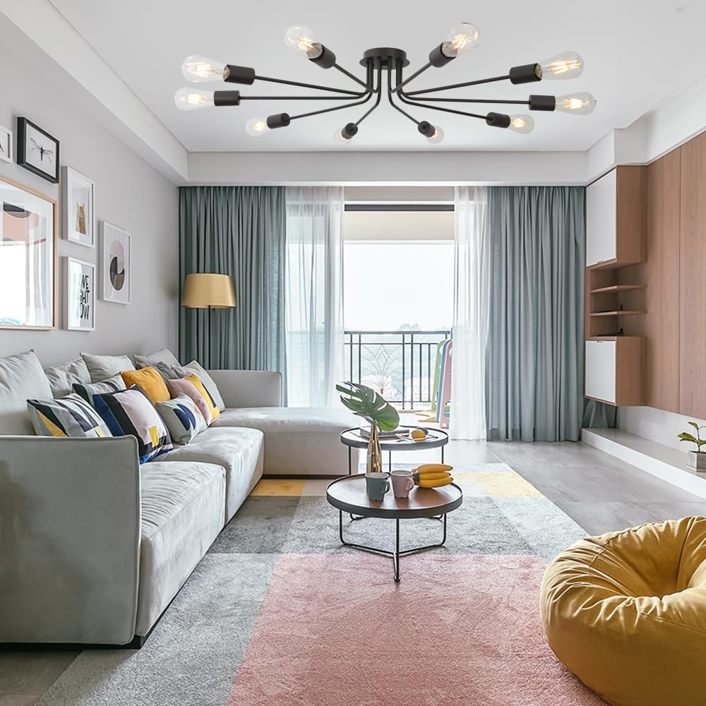 Tuluce Modern Semi Flush Mount Ceiling Light Industrial 10 Light Vintage Oil Rubber Bronze Sputnik Chandelier Lighting Industria