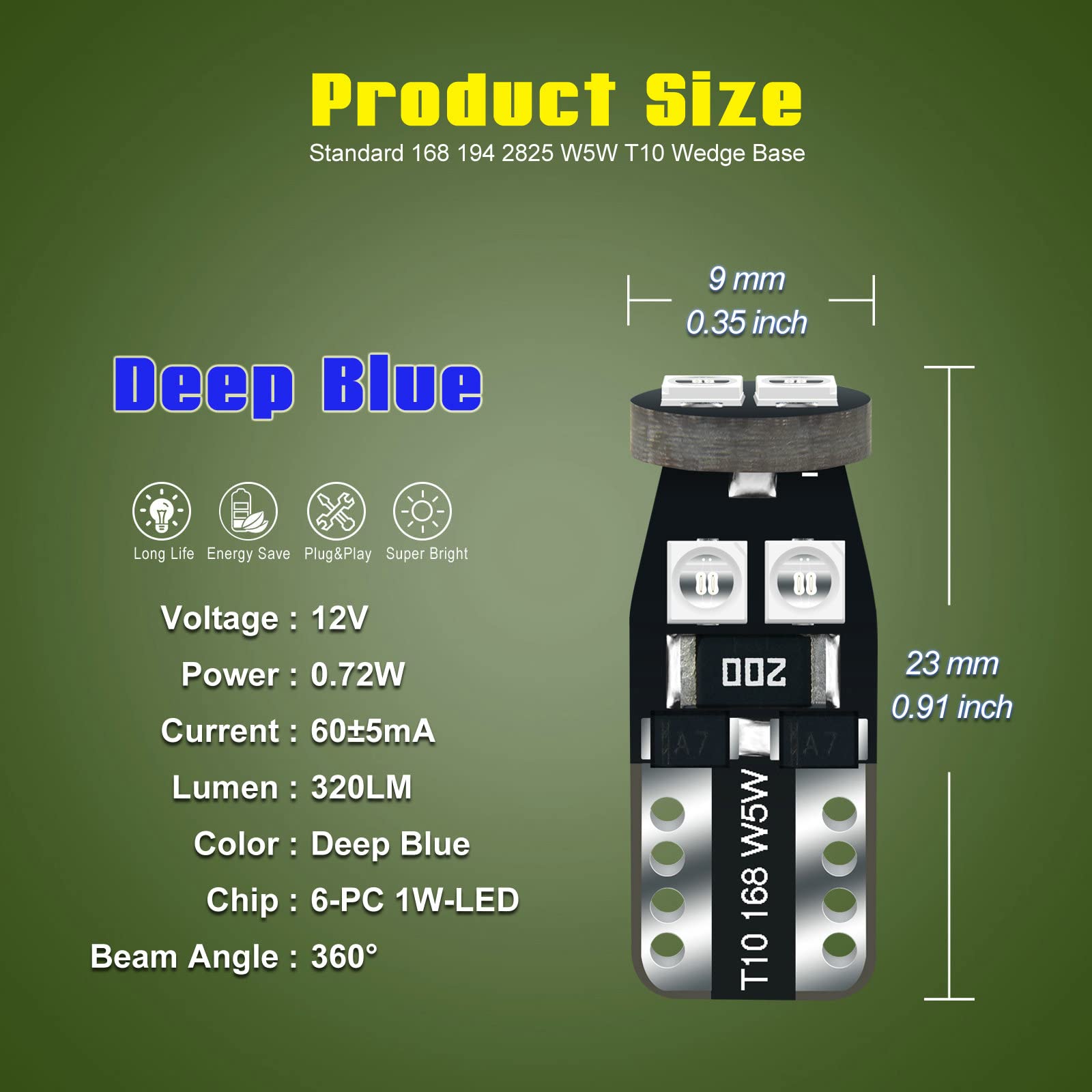 Dodofun 12V Deep Blue T10 Pc168 Pc175 Pc194 Pc194B Pc195 Pc160 Pc161 Pc195Na Instrument Cluster Light Led Bulb Replacement For Dashboard Dash Panel Gauge Indicator Lamp 158 168 194 2825 With Socket