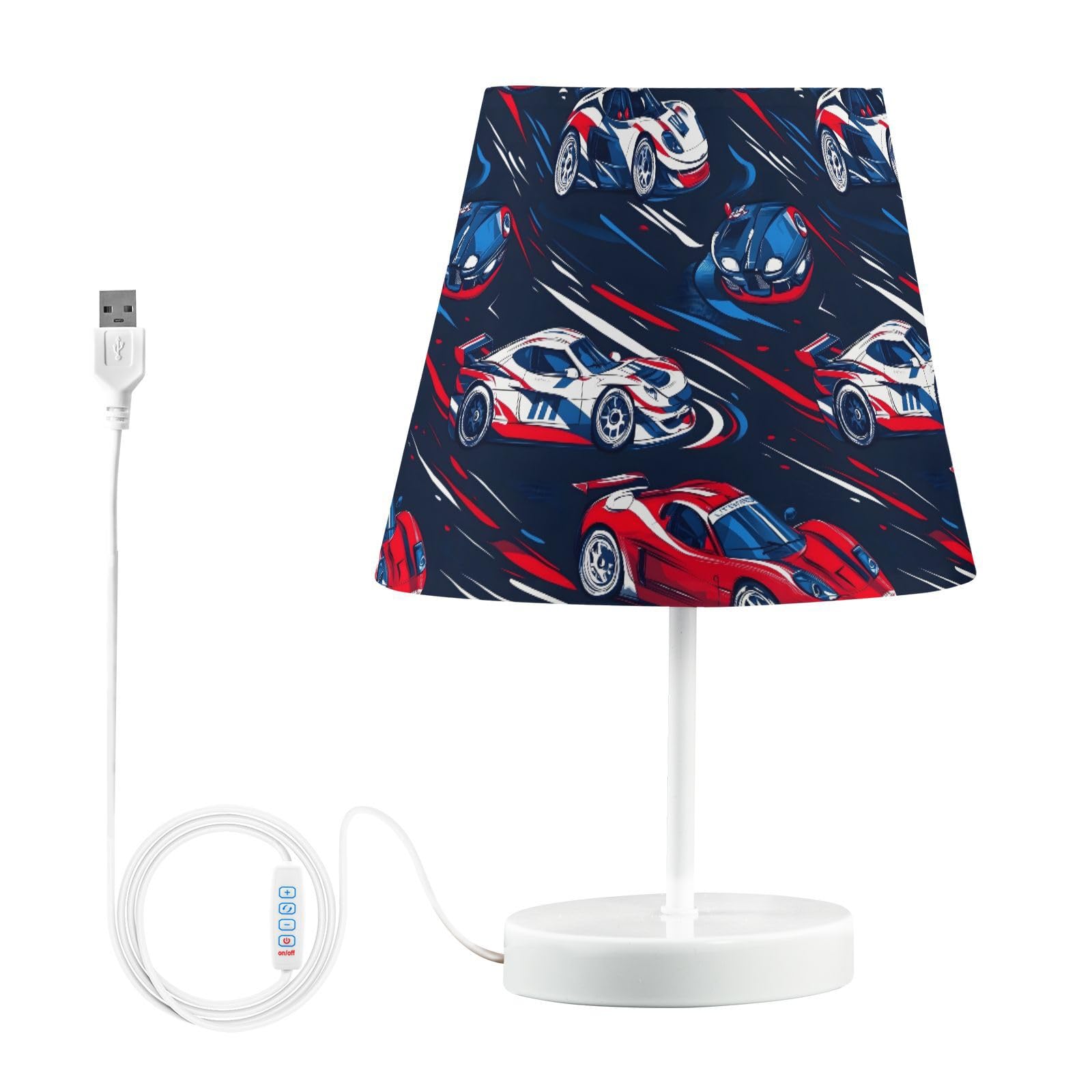 BOENLE Bedside Lamp Sports Racing Cars Table Lamp Bedroom LED Nightstand Desk Lamp Lampshade for Sleeping Living Room Dorm Offic