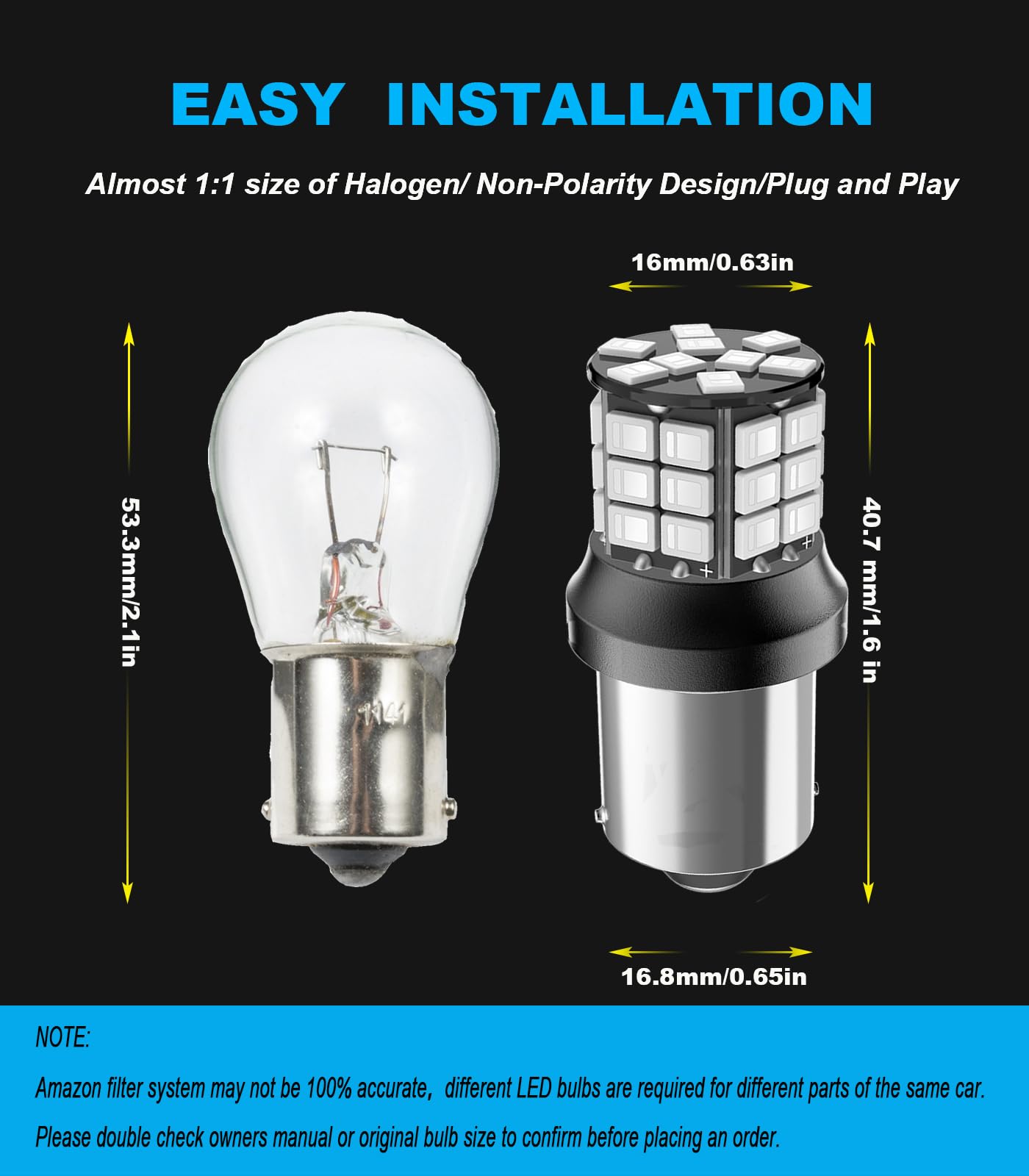 Serundo Auto 1156 LED Bulb, Super Bright 12V 24V, Red, Pack of 2, BA15S, for Back Up, Tail Lights, RV, Lawn M
