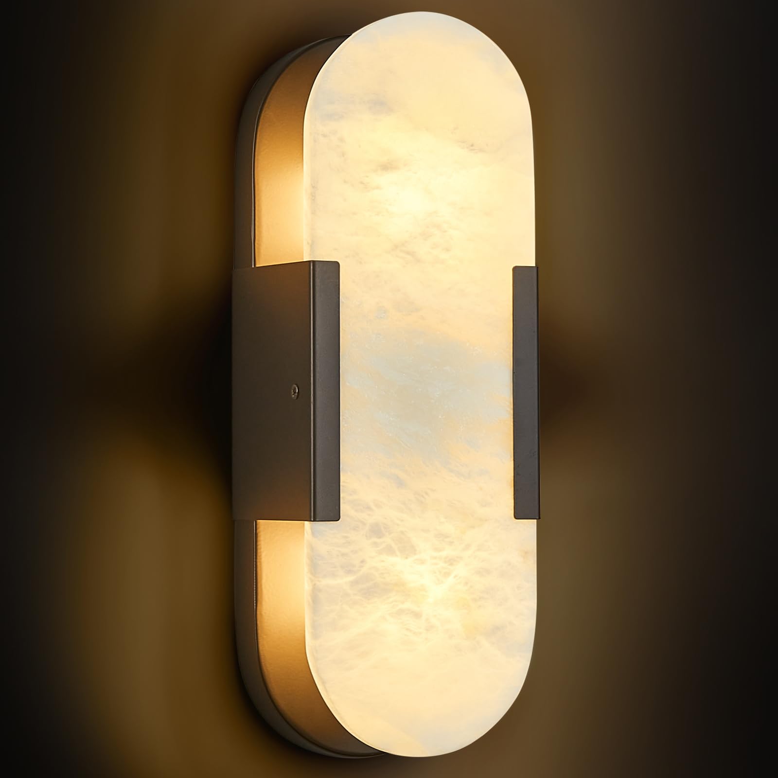 PNJXSRJH Natural Alabaster Wall Sconces, Modern Marble Black Wall Sconce 14 inch Indoor Wall Lighting for Bedroom Bathroom Livin