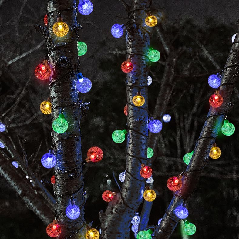 Solar String Lights Outdoor Waterproof 2 Pack 120 Led 72Ft-Big Ball Multi Color Crystal Globe Lights With 8 Modes For Garden, La