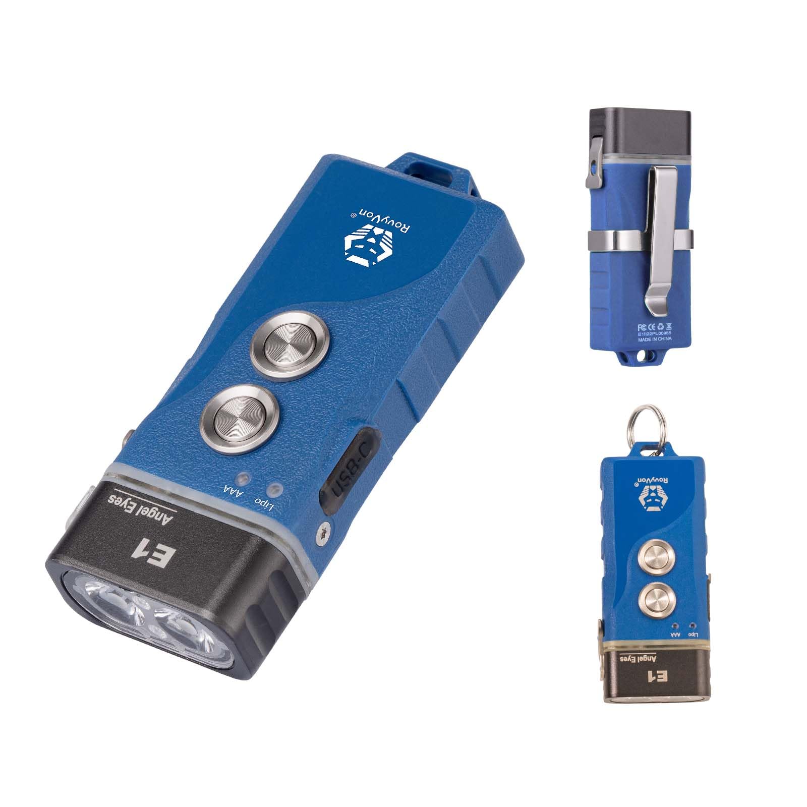 RovyVon Angel Eyes E1 Keychain Flashlight - 700 Lumens, USB-C Rechargeable, IPX6 Water Resistant, Mini Size, Model E1BL-SYS-A, Color E
