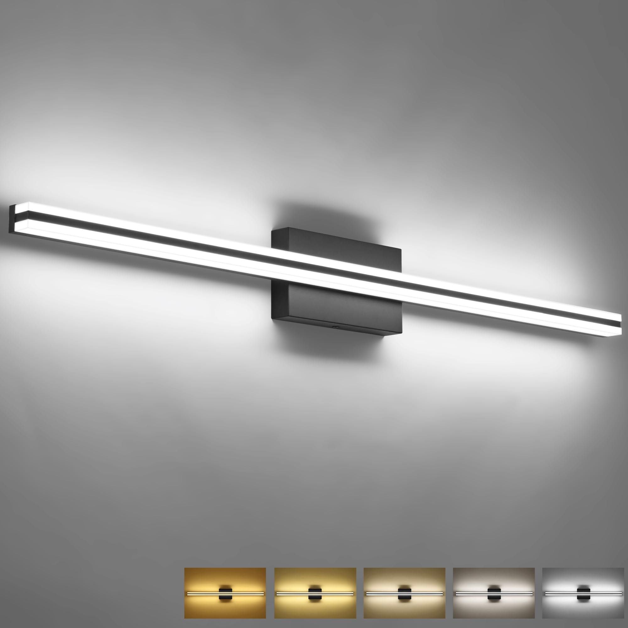SOLFART Dimmable Matt Black Bathroom Lighting Fixtures Over Mirror Bathroom Vanity Lights 40.2 Inch 5 Color Vanity Lights Light Fixtures for Bath Above Mirror 5CCT