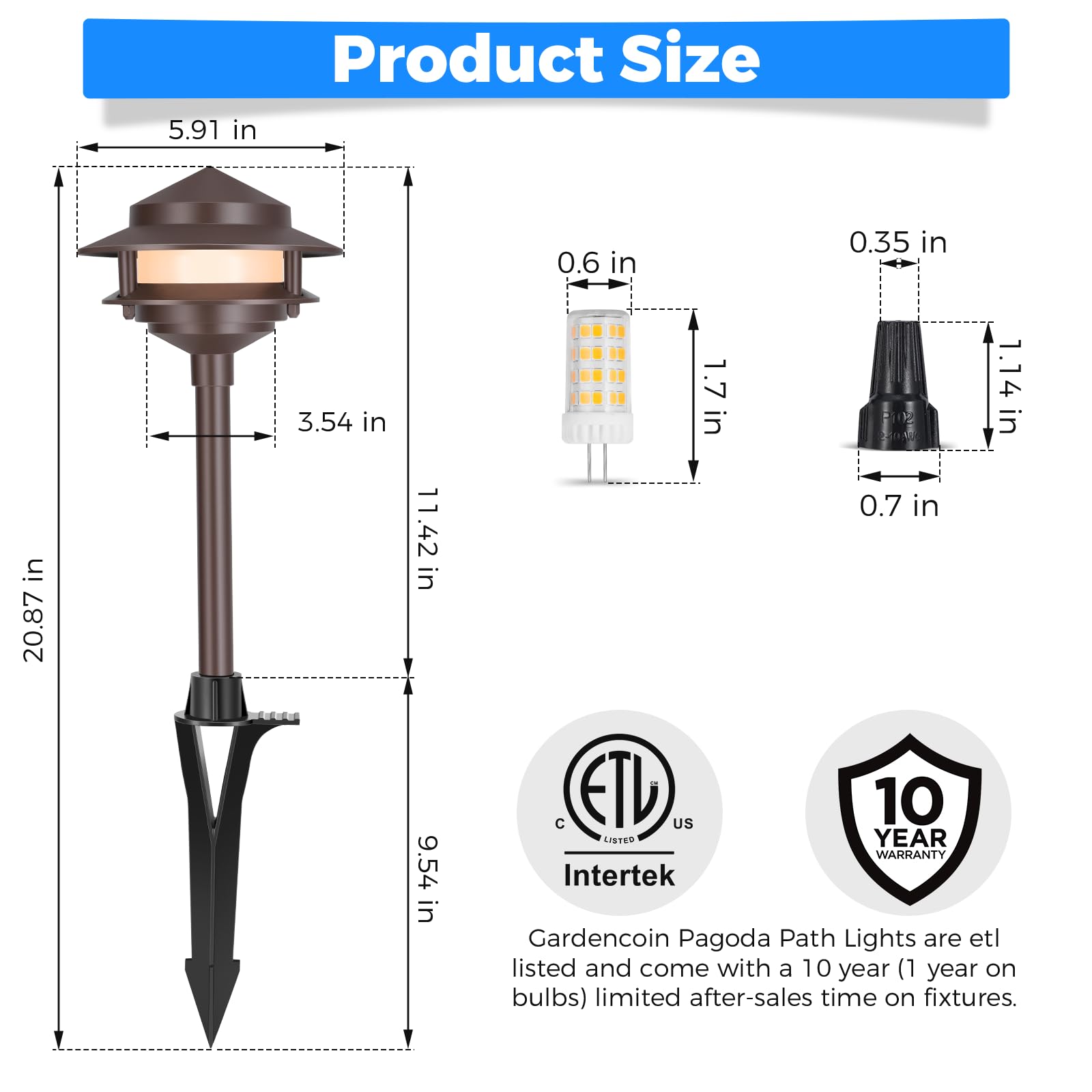 Gardencoin Low Voltage Landscape Pathway Lights, 12V LED, Aluminum, Bronze, 6-Pack, 4W G4 Bulb, 2-Tier Lantern, Model APC-930