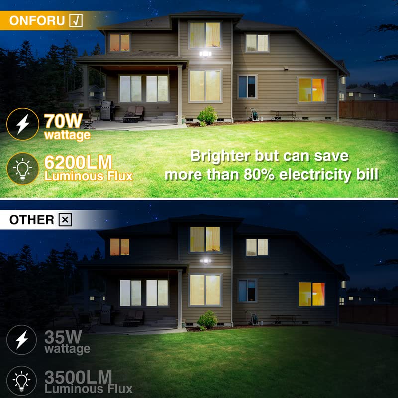 Onforu 70W Flood Lights Outdoor, 6200Lm Super Bright Outdoor Flood Light Fixture, Ip65 Waterproof Led Exterior Flood Lights With