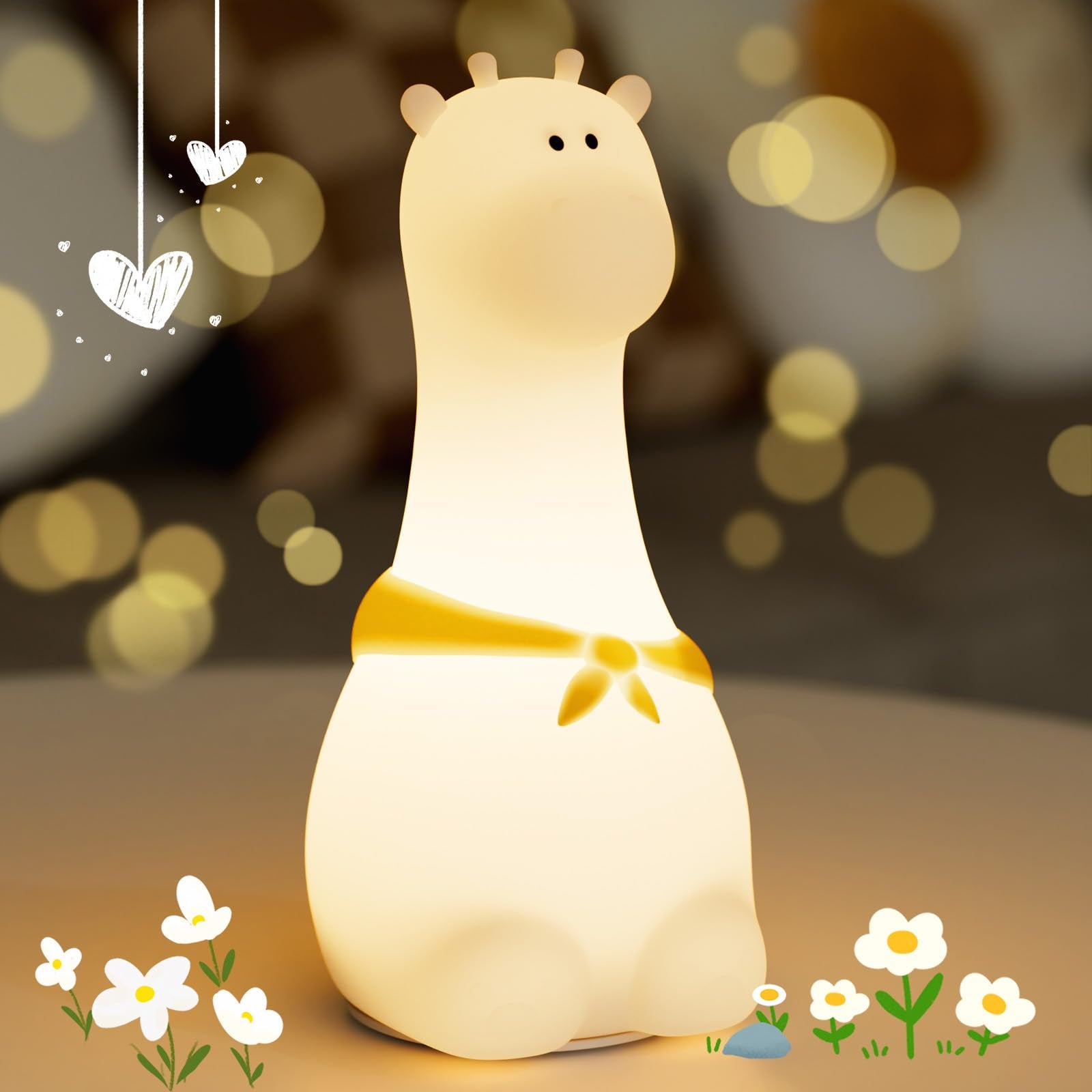 COSTECH Silicone Night Light for Kids - Rechargeable Tap Control Lamp with 8 Colors, Cute Animal Design for Nursery, Toddler Roo