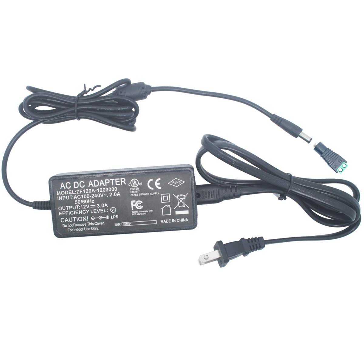 Litever LED Transformer Power Supply, 12VDC 3A, 36W, Small, Black, Model LL-12V-3A