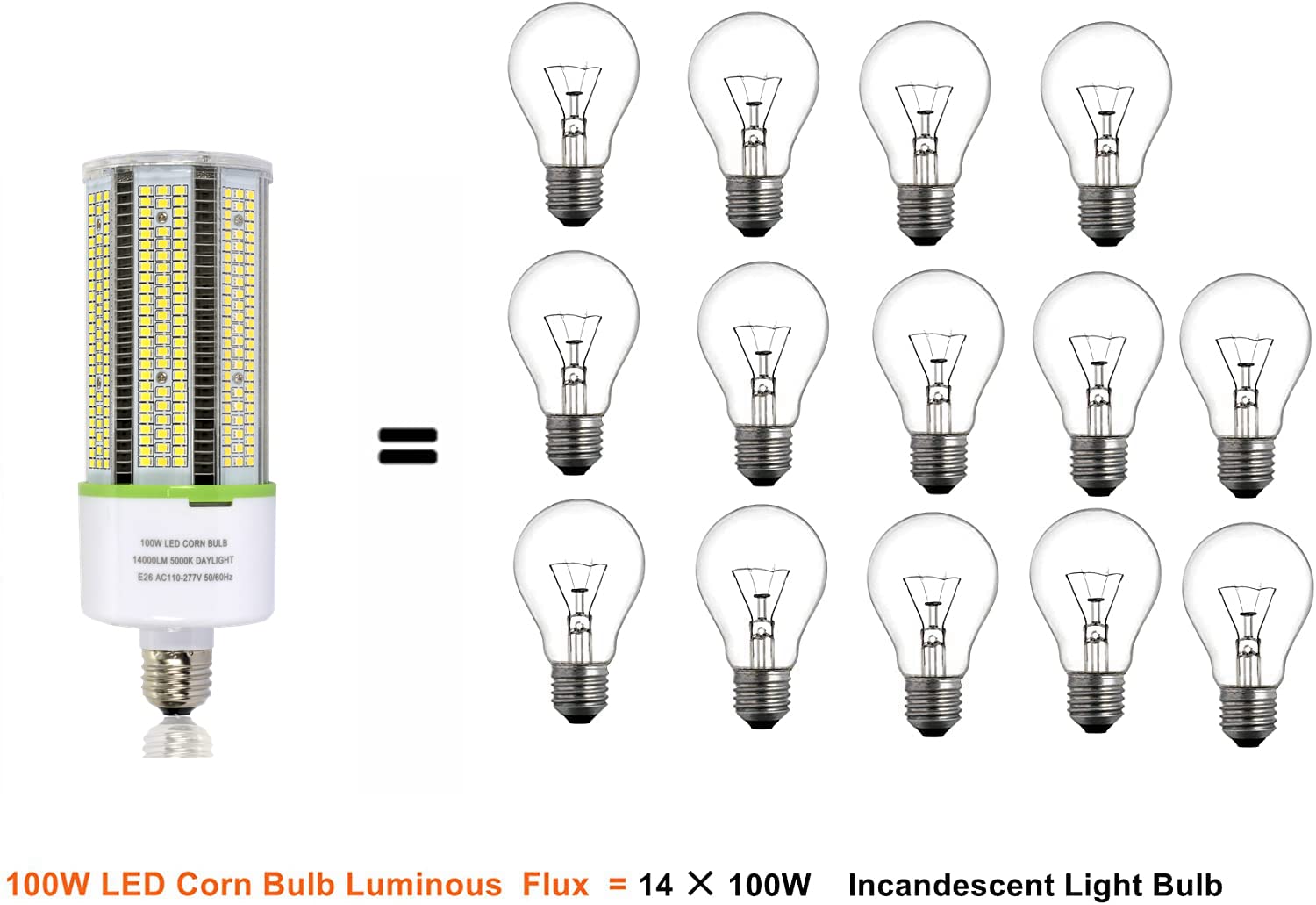 Tjbb 2 Pack 100W Led Corn Cob Light Bulb, E26/E39 Base Led Bulb (250-400W Mh/Hps Replace) Indoor Outdoor Lighting For Garage War
