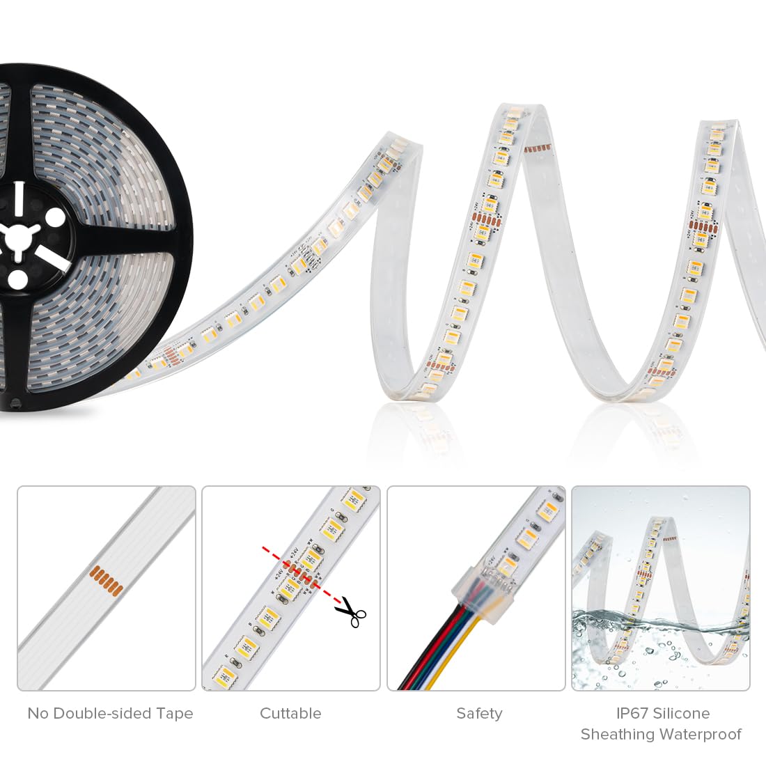Btf-Lighting Rgbcct 5 Colors In 1 Led Tape Lights 5050Smd Rgbww Rgb+Dimmable Color Temperature 2700K-6500K 16.4Ft 96Led/M 480Led Ip67 Dc24V White Pcb For Home Decoration(No Adapter Or Controller)