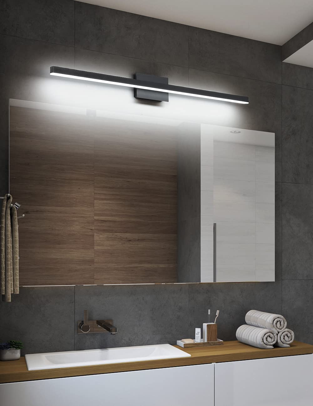 Joossnwell LED Vanity Light 30W 6000K Aluminum 47.2in Black Modern Bathroom Fixture Model 7560