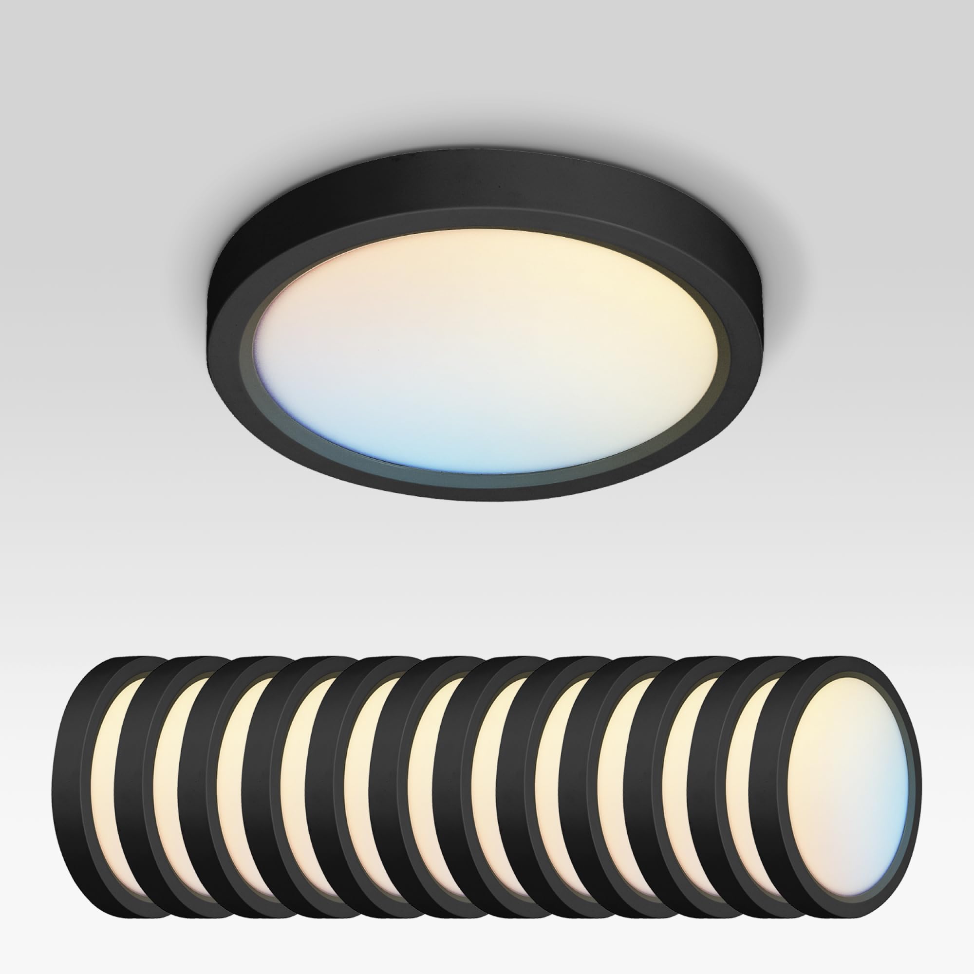 ASD LED Ceiling Light Fixture | 10W 700LM | 2700-6000K | 5in Round | Black | 12 Pack | Dimmable, ETL Listed