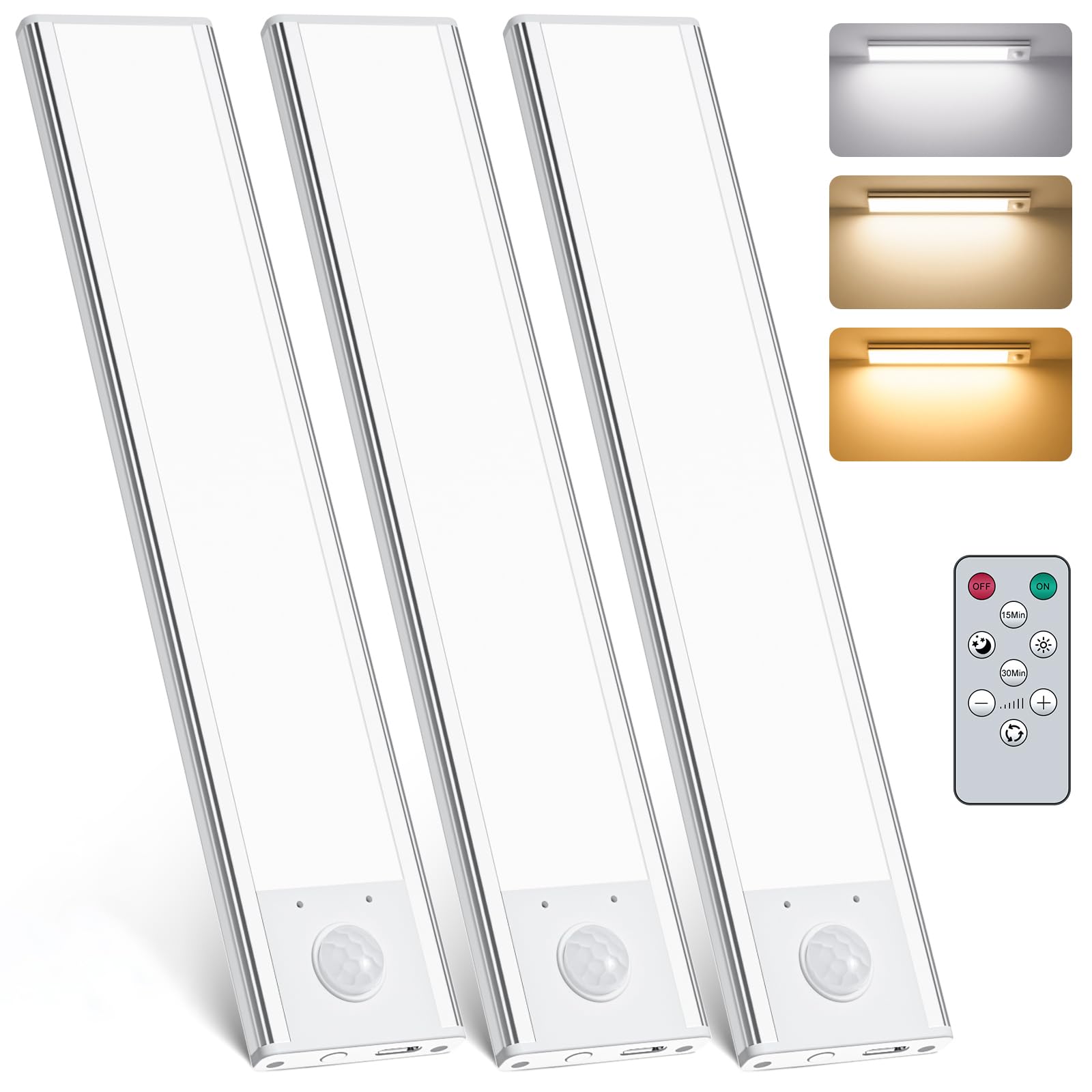 Coolpub Under Cabinet Lighting, Motion Sensor, Rechargeable 2500mAh, Remote Control, 3 Color Temps, Wireless, White, Model HKL1003
