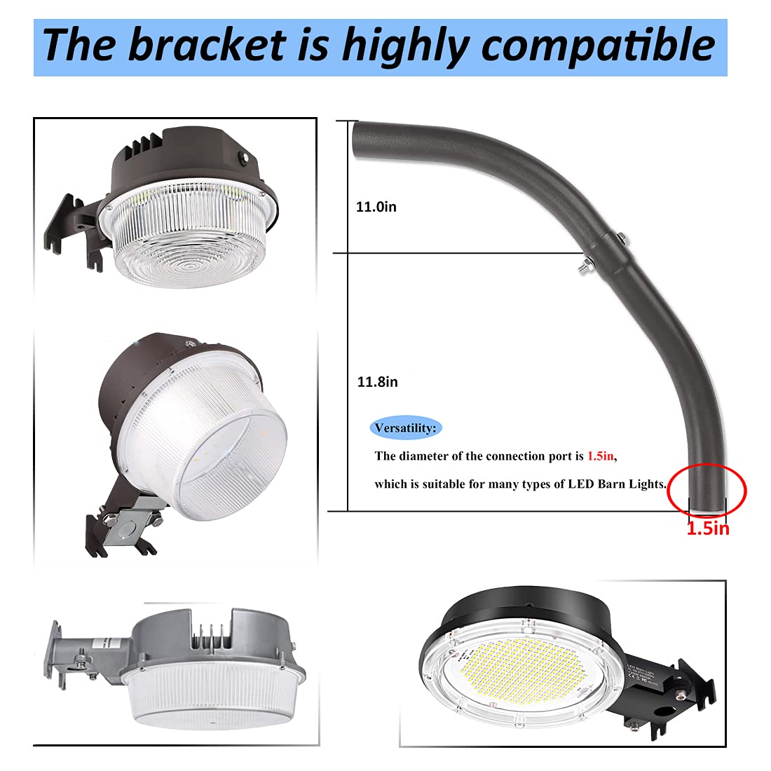 LEDMO Adjustable Mounting Arm for LED Barn Light, Sturdy Black Aluminum, Model CLED882