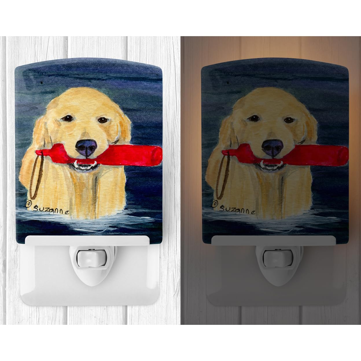 Caroline'S Treasures Ss8868Cnl Golden Retriever Ceramic Night Light Compact, Ul-Certified, Ideal For Bedroom, Bathroom, Nursery, Hallway, Kitchen, 6X4X3, Multicolor