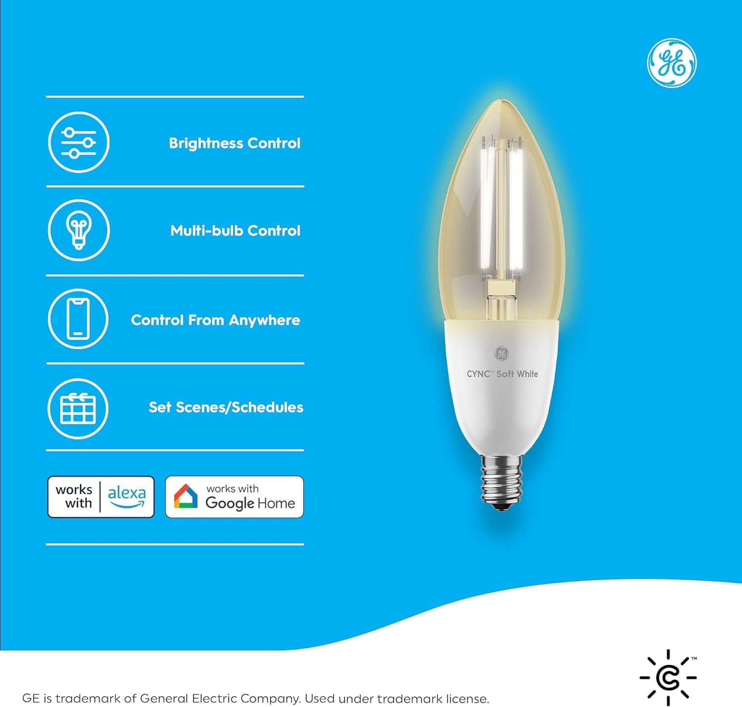 GE CYNC Smart LED Light Bulbs, Soft White, Bluetooth/Wi-Fi, 4 Pack, Small Base, Plastic