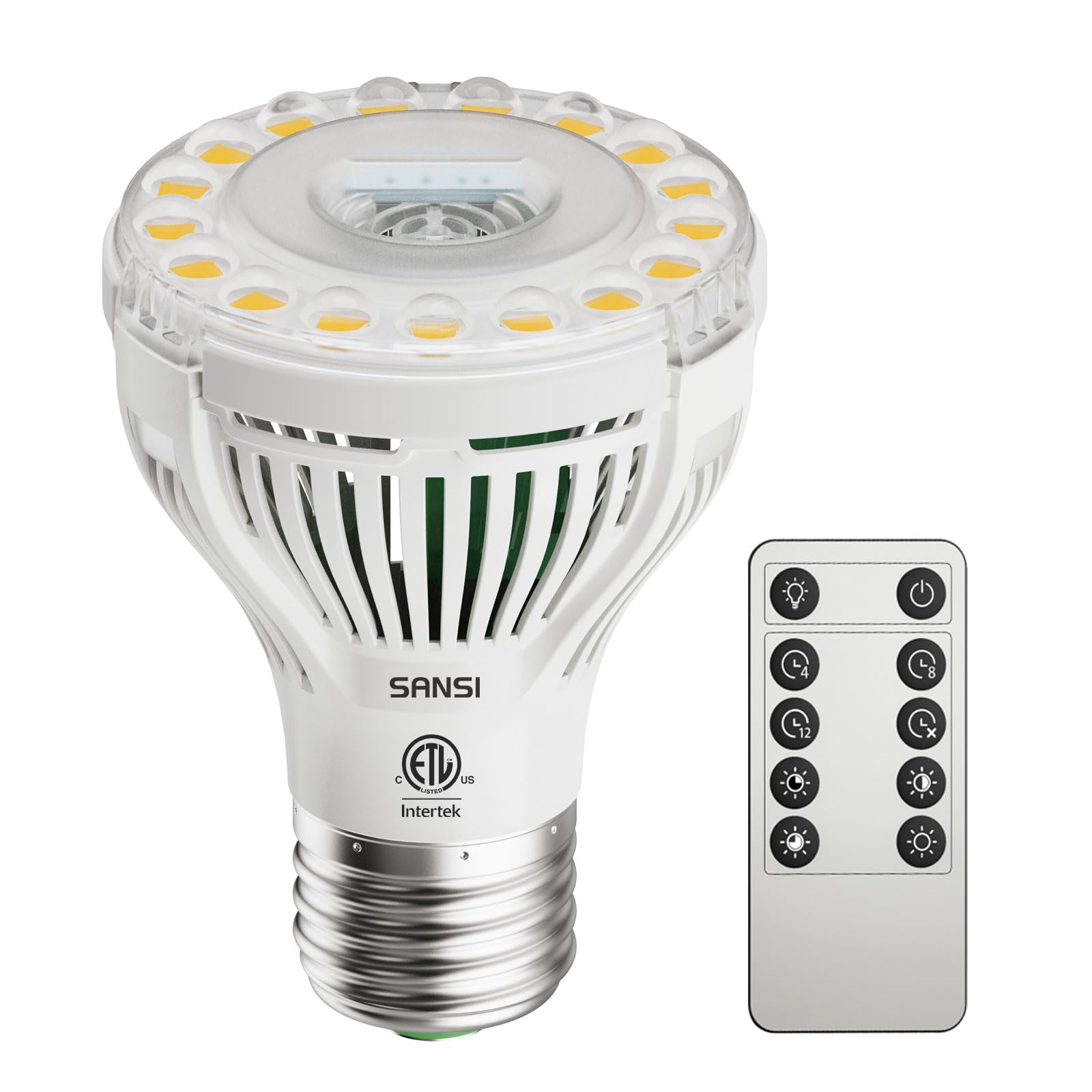SANSI Dimmable Grow Light Bulb, Full Spectrum, Remote Control, 5W PAR20, Ceramic, Model C23ZW003-T0005A27