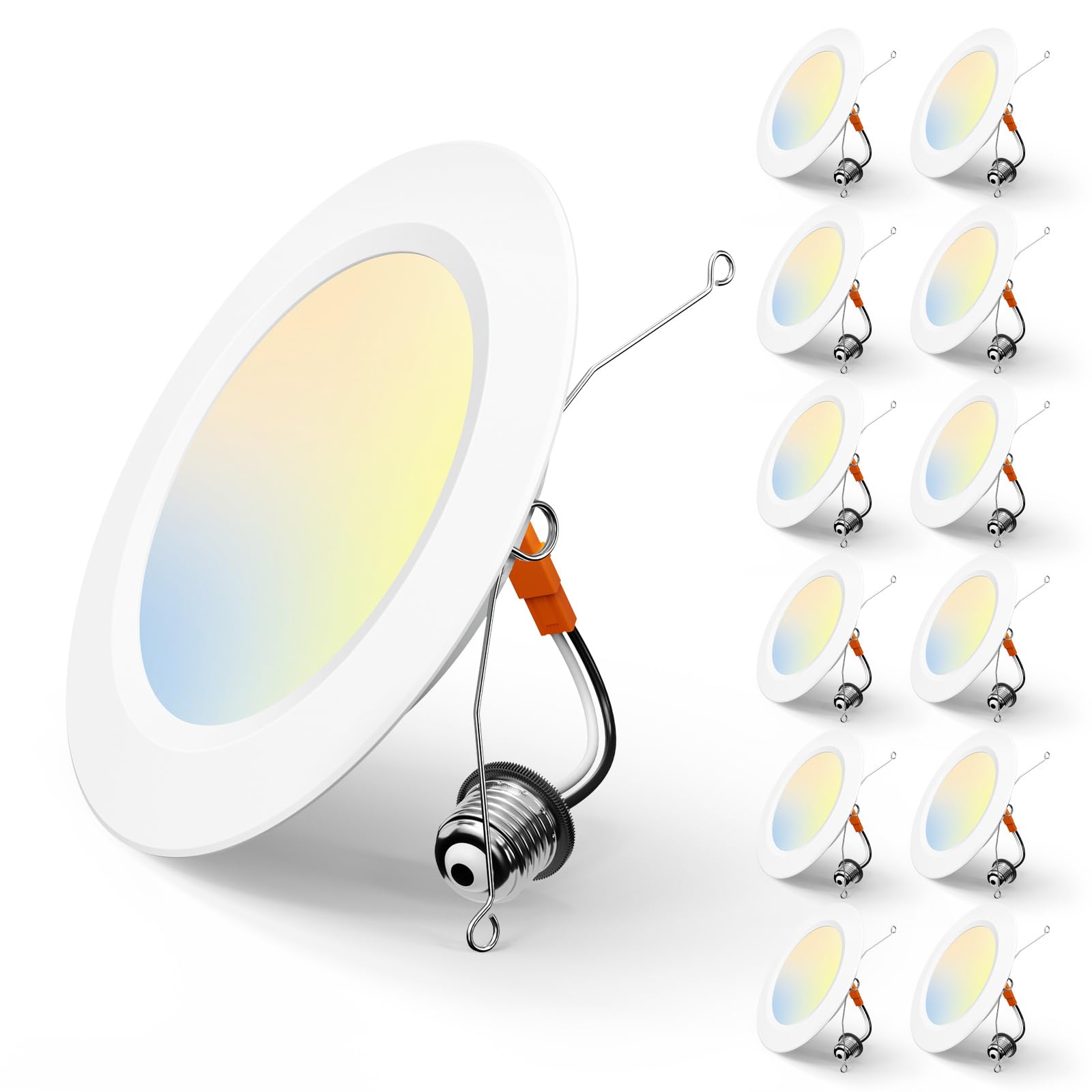 Amico 5/6 Inch 5CCT LED Recessed Lighting 12 Pack, 1050LM Flat Can Lights, Dimmable, IC Rated, 12W Eqv 110W, 2700K/3000K/4000K/5