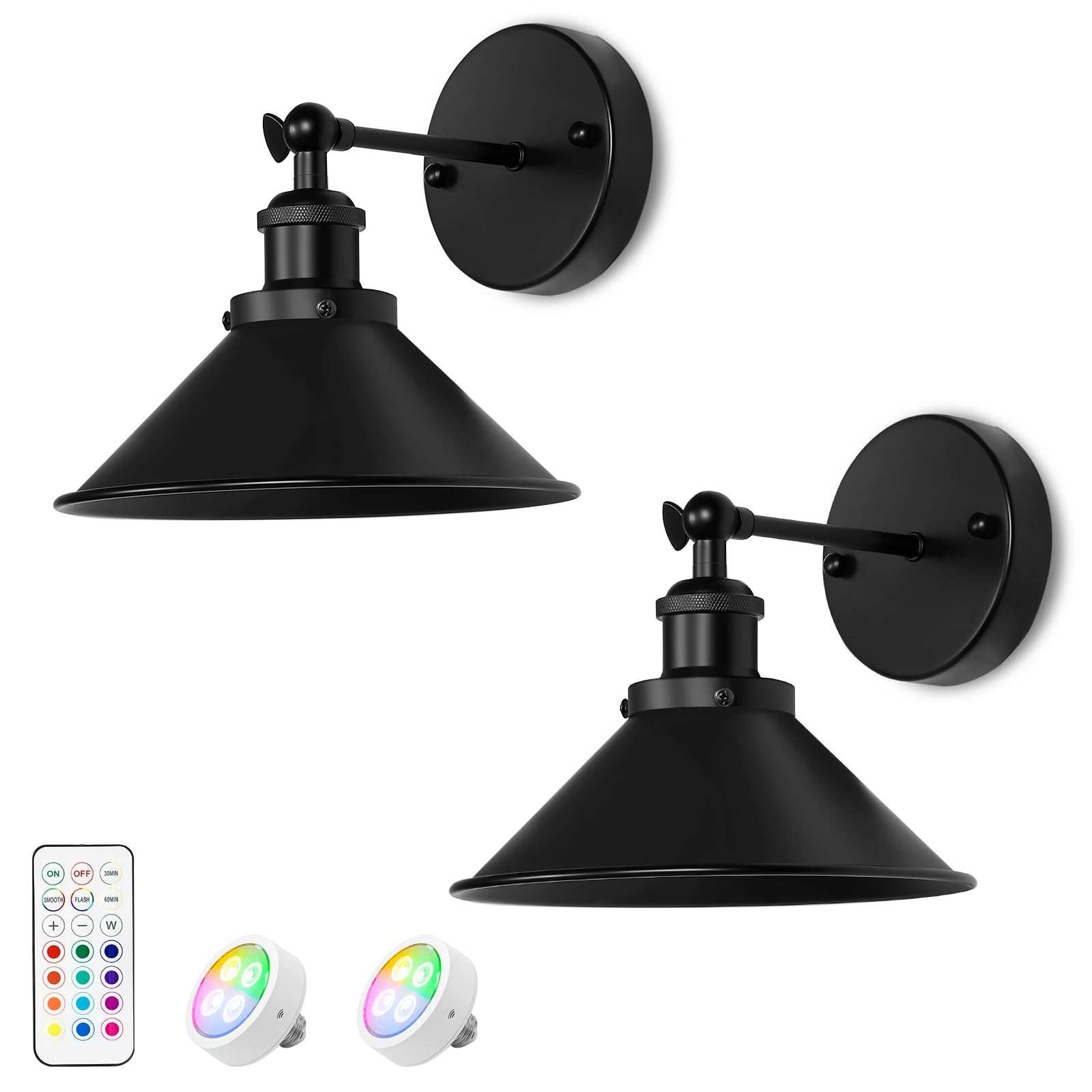 Battery Wall Sconces Set Of Two, Battery Operated Sconces, Dimmable Cordless Wall Sconce, Rgb Fabric Wall Lights No Hardwired Ne