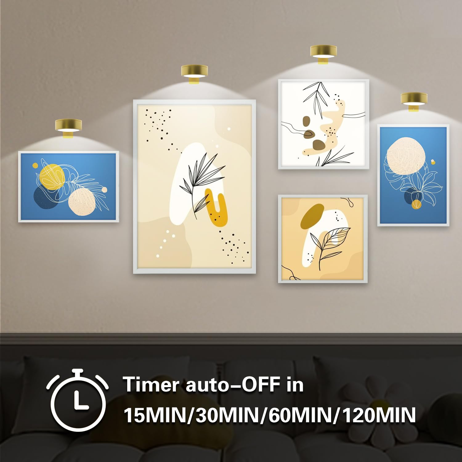 Arixinks Battery Picture Light 3Pack Gold,Wireless Painting Light With Remote,3 Lighting&Dimmable,Wall Art Light For Painting Ac