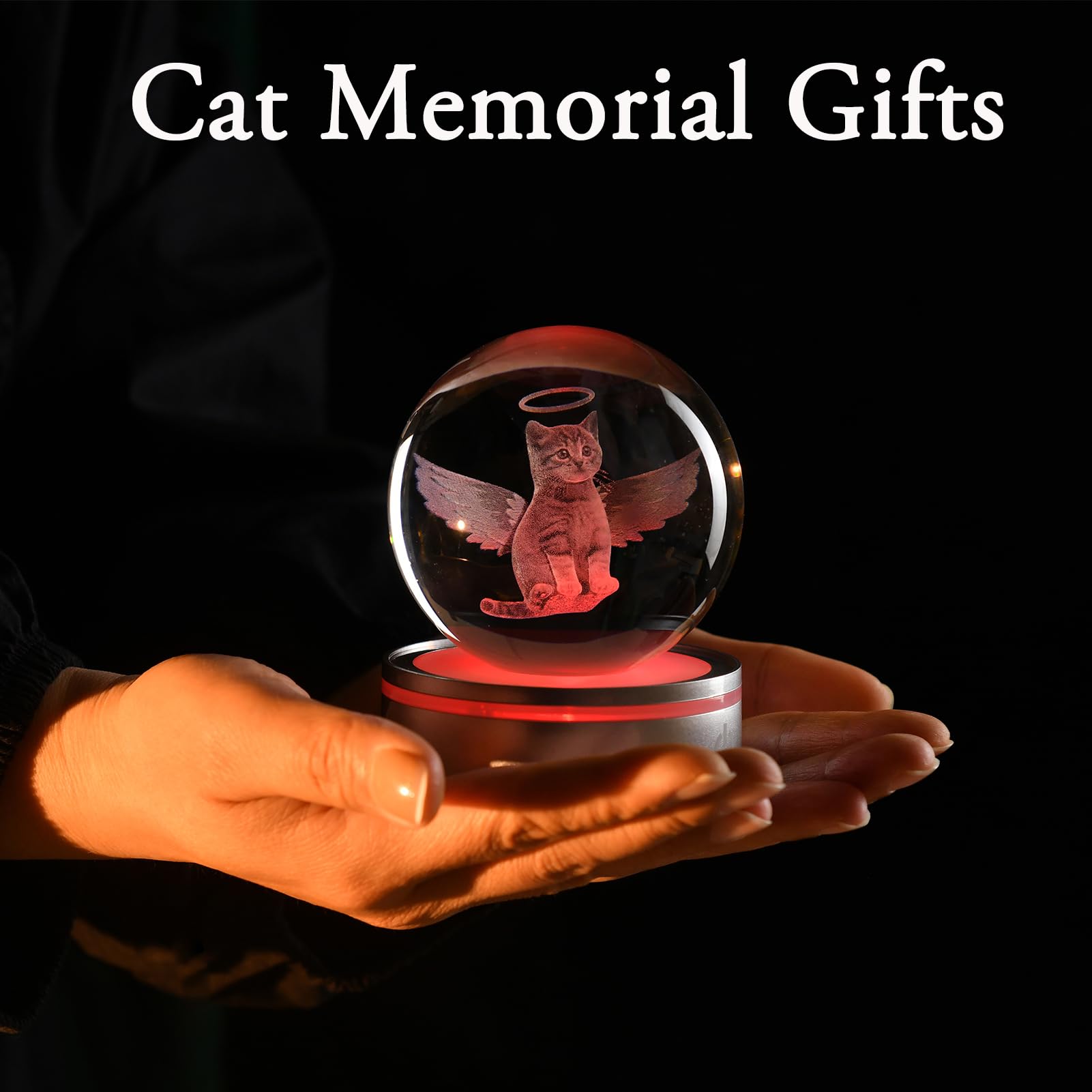 Ifolaina Cat Memorial Gifts 3D Cat Angel Crystal Ball For Cat Lovers Laser Engraved Glass Ball Pet Sympathy Gift For Loss Of Cat