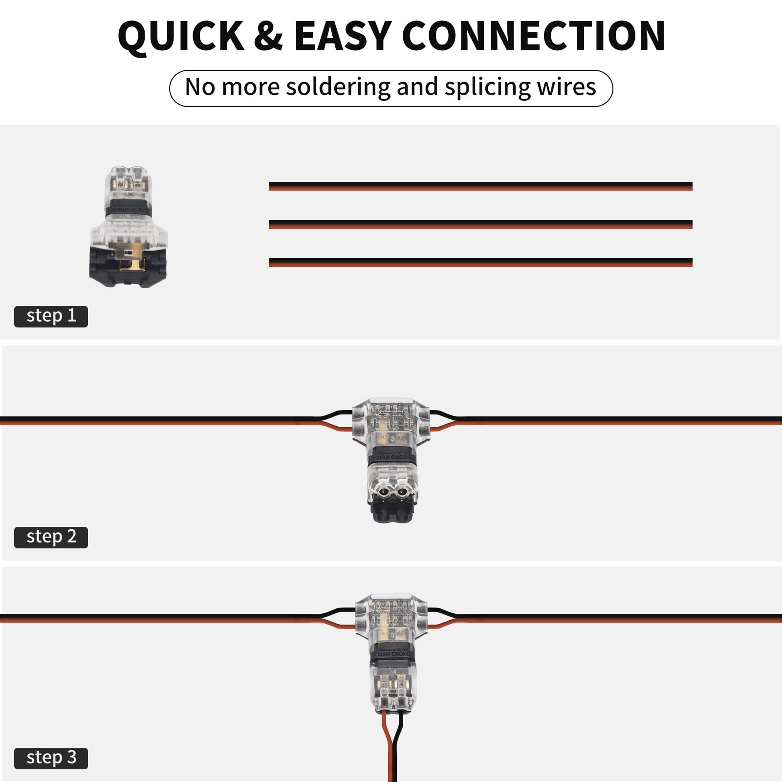 Pautix 10 Pcs Wire Connectors,2 Pin 2 Way Low Voltage Universal Compact Wire T Tap Splitters Connectors,18-22Awg Electrical Wire