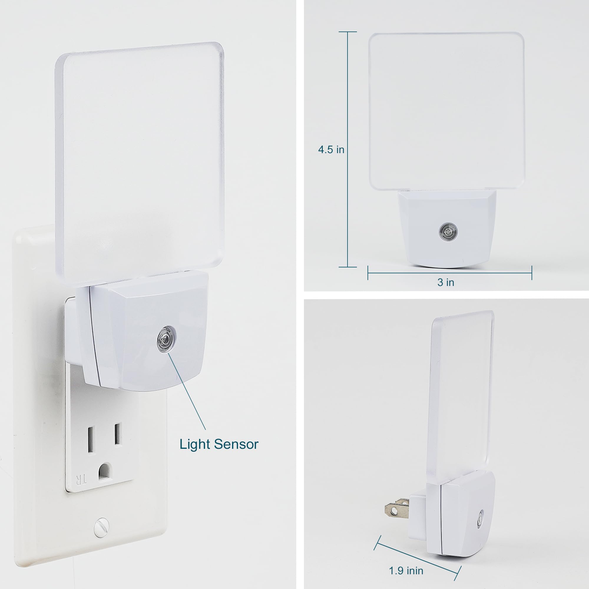 2 Pack 0.5W Plug in LED Night Light with Dusk to Dawn Sensor Daylight Cool White