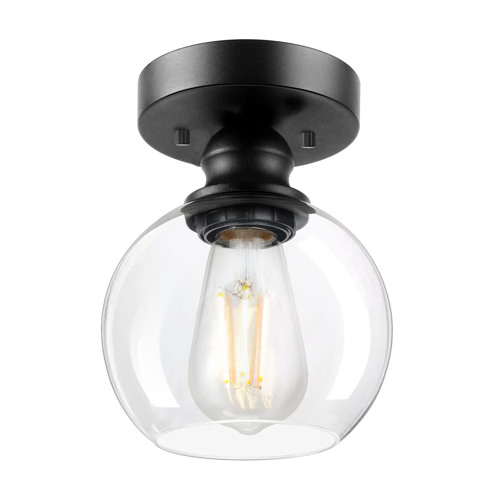 Boostarea Industrial Semi Flush Mount Ceiling Light, Vintage Hanging Ceiling Lamp with Clear Glass Shade, Farmhouse Light Fixtur