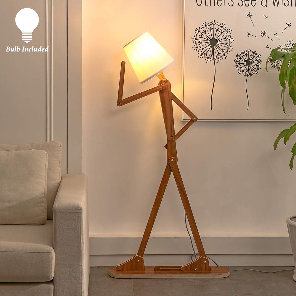 HROOME Tall Floor Lamp - Decorative Wood Swing Arm Lighting for Kids Bedroom & Living Room - Walnut - Model ATFLP003B - Includes LED Bulb