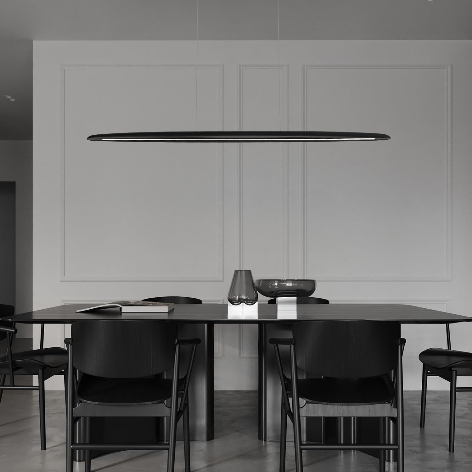 Yisdesign 59Inch Integrated Led Pendant Light 40W Dimmable Wood Black Linear Pendant Lighting Led Modern Island Light With Black