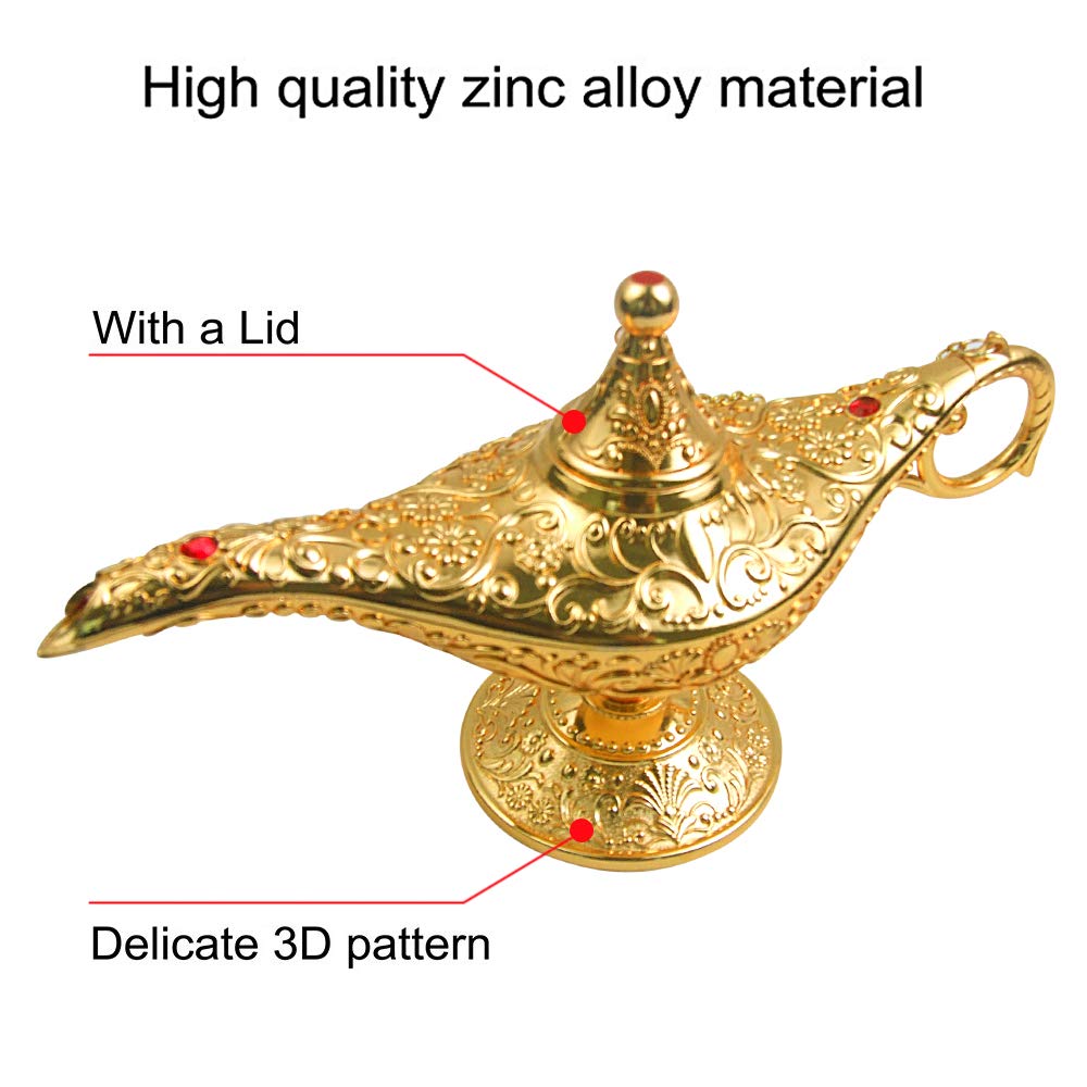 Sunmall Vintage Legend Aladdin Lamp Magic Genie Wishing Light,Collectable Rare Classic Arabian Costume Props Lamp Tabletop Decor Crafts For Home/Wedding Decoration (Gold)