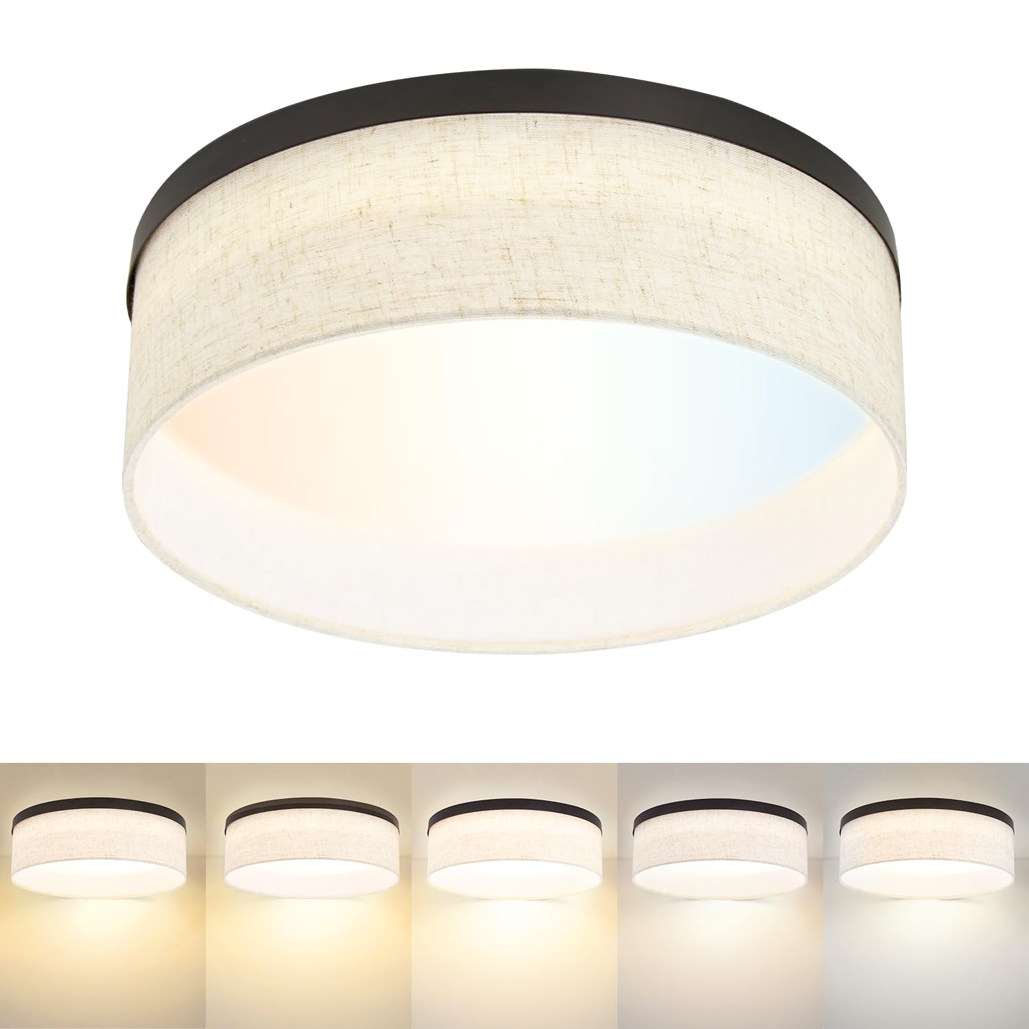 Hamilyeah Flush Mount Ceiling Light Fixture With White Fabric Shade, Led Close To Ceiling Lighting 24W, Modern 12 Inch Round Light Fixtures Ceiling Mount For Bathroom, Bedroom, Living Room,Kitchen