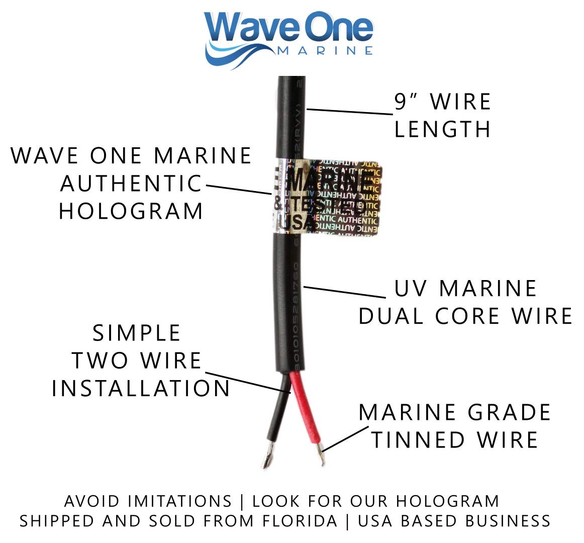 Wave One Marine LED Boat Spreader Light - IP68 Waterproof, Dual Color, Slim Profile, White Housing, Model 101WhiteHousing|DualWR