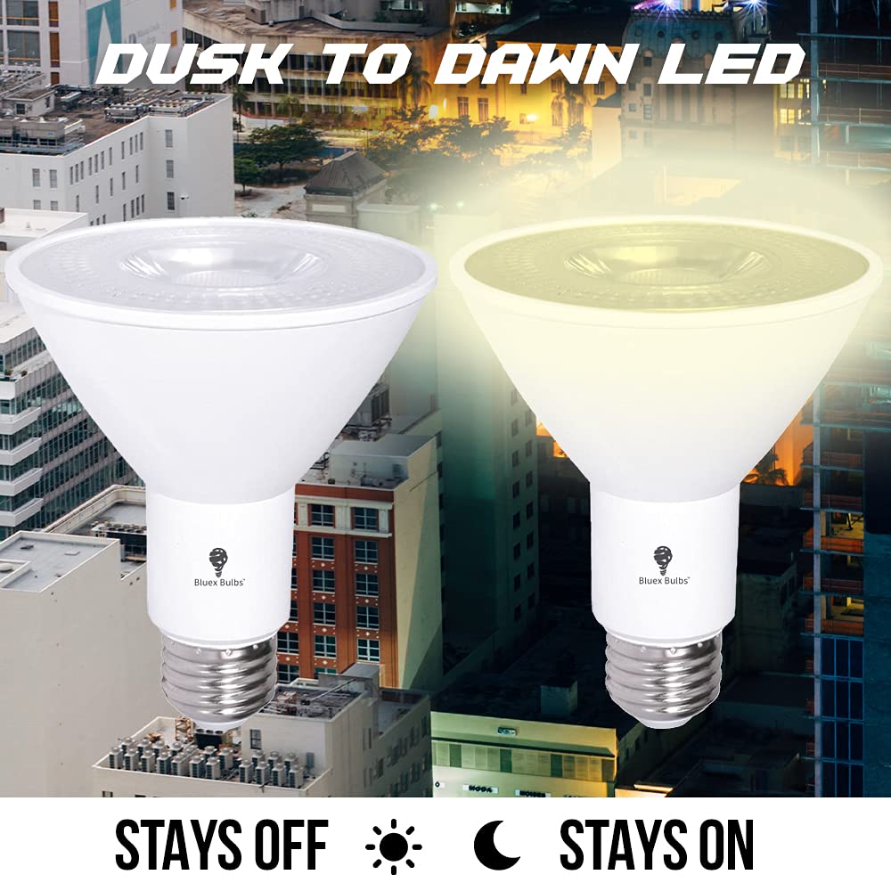 Bluex Bulbs 2 Pack PAR30 LED Flood Light Bulbs, Dusk to Dawn Photocell, 12W, 1200 Lumens, Waterproof, 5000K Cool White