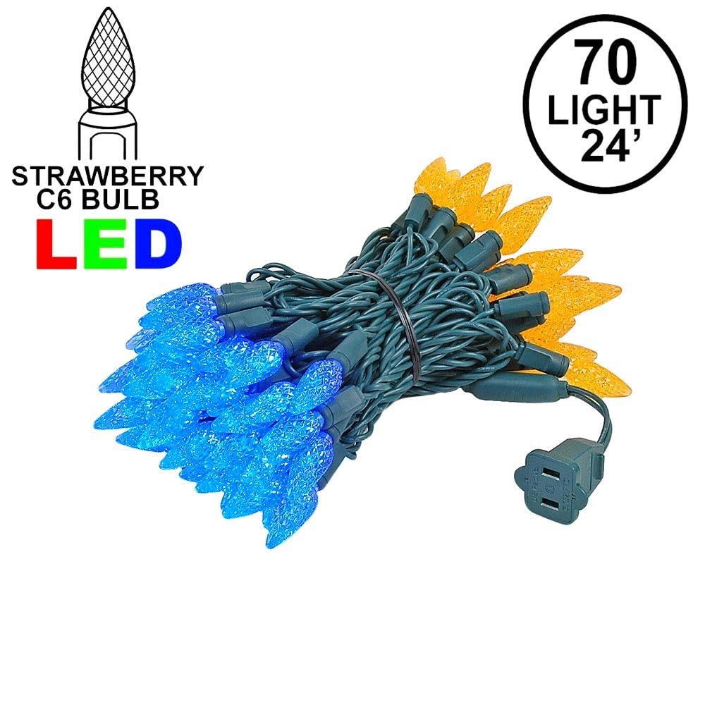 Novelty Lights C6 LED Christmas Mini Light Set, 70 Lights, Commercial Grade, 24 Feet, Blue/Orange, Green Wire, Model CGC670-G-BL/OR