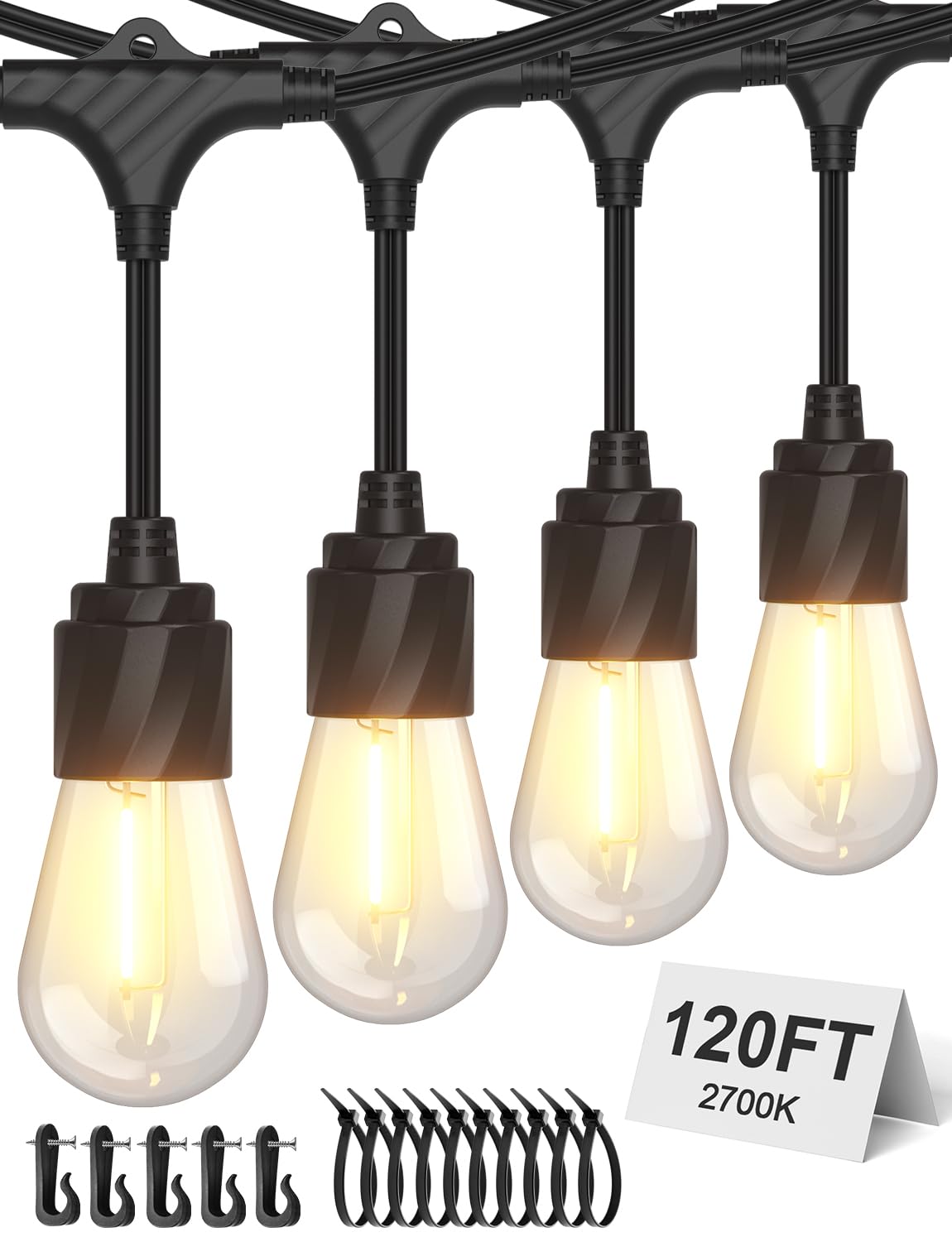 XMCOSY+ 120FT Outdoor String Lights Waterproof - LED Patio Hanging Lights for Outside Porch Backyard Gazebo Garden, Commercial G